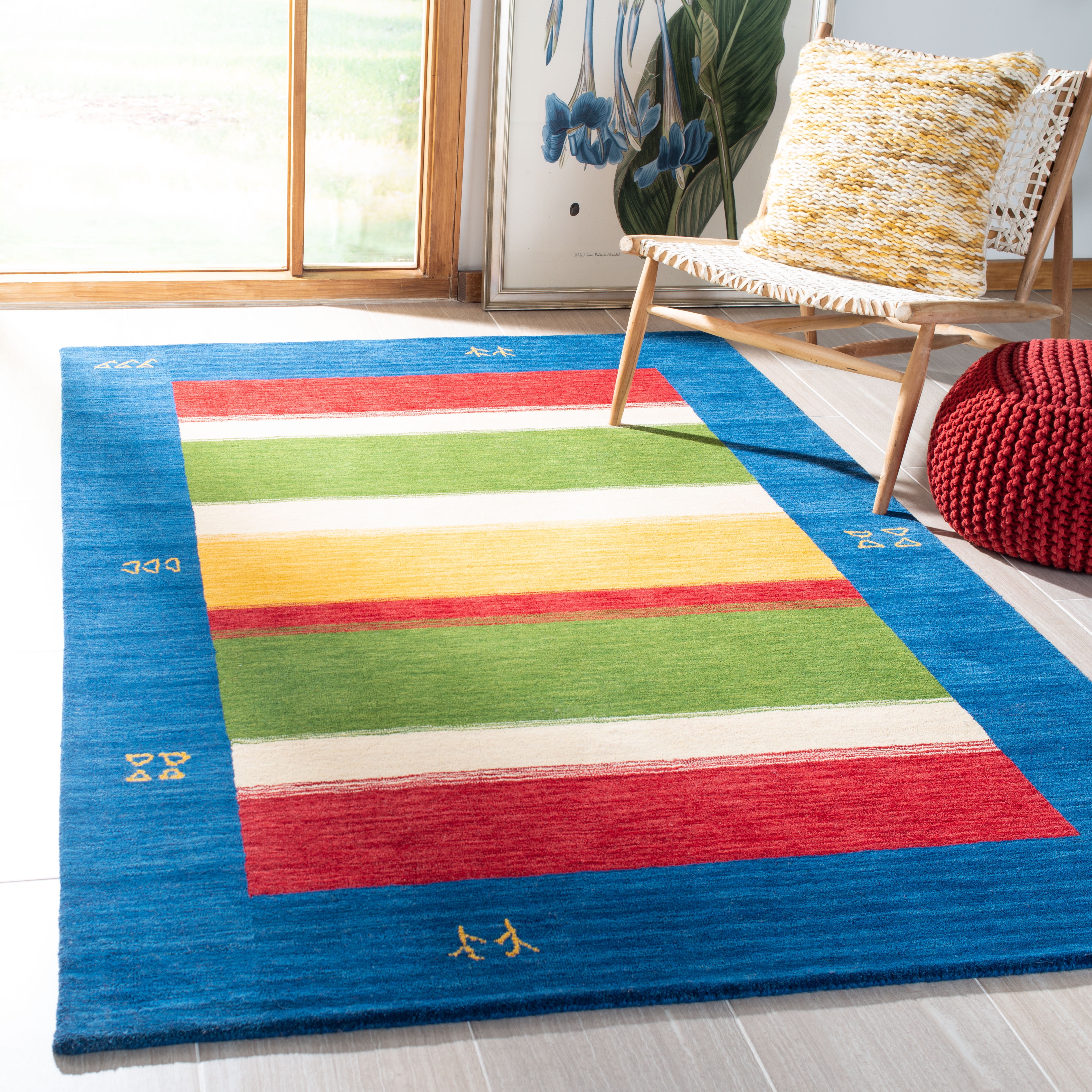 Himalaya Blue Multicolor Hand-Knotted Wool Rug, 4' x 6'