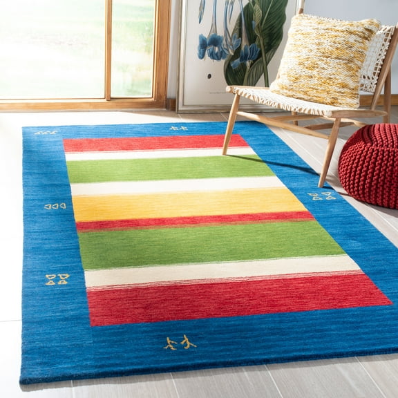 SAFAVIEH Himalaya Clarette Striped Wool Area Rug, Blue, 5' x 8'