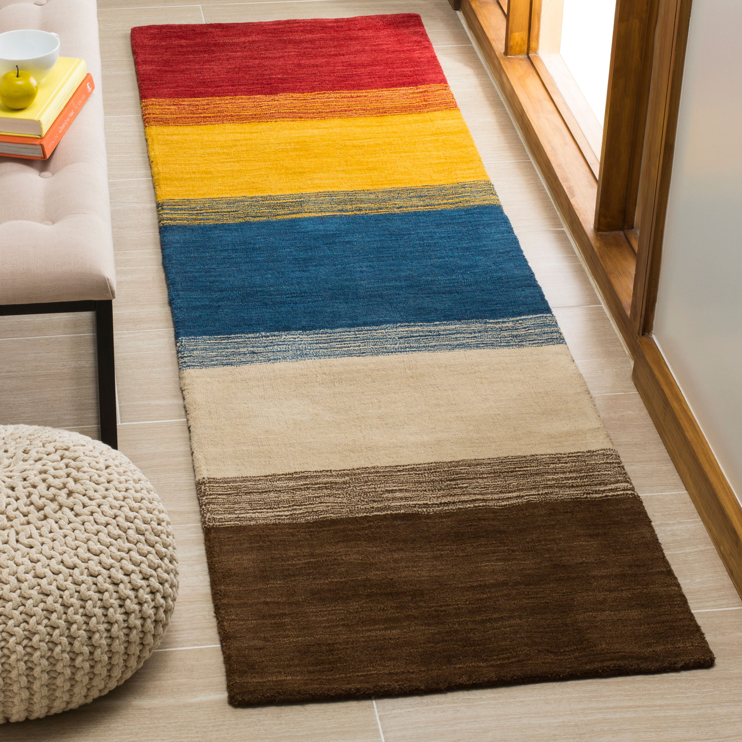 Handmade Multicolor Wool Runner Rug with Stripes, 2'3" x 6'