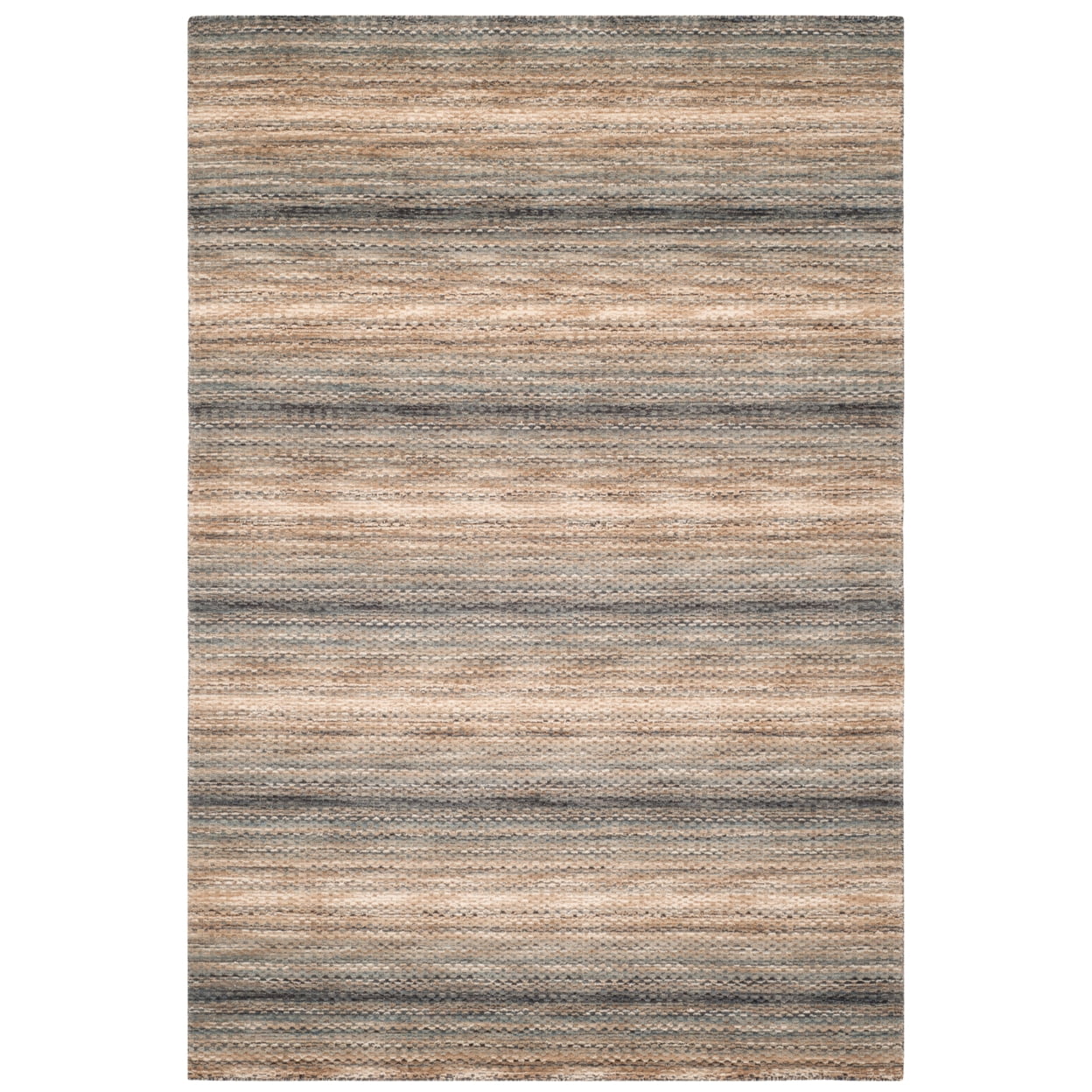 Gray Hand-Knotted Wool Round Striped Area Rug