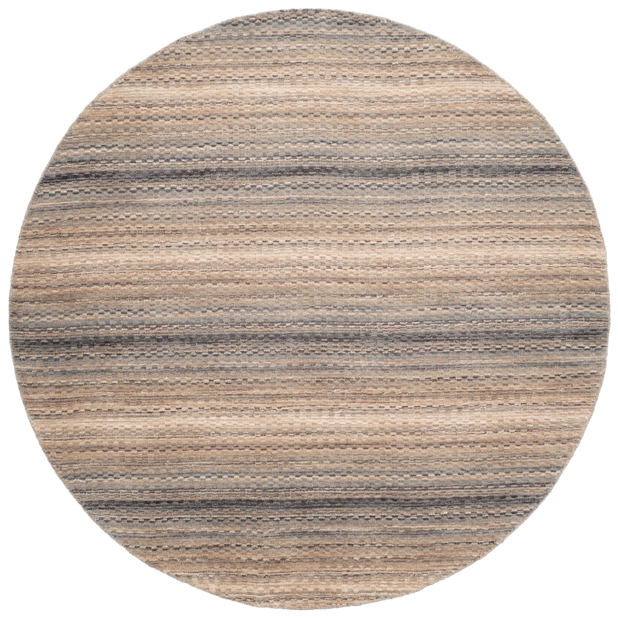 Gray Hand-Knotted Wool Round Striped Area Rug