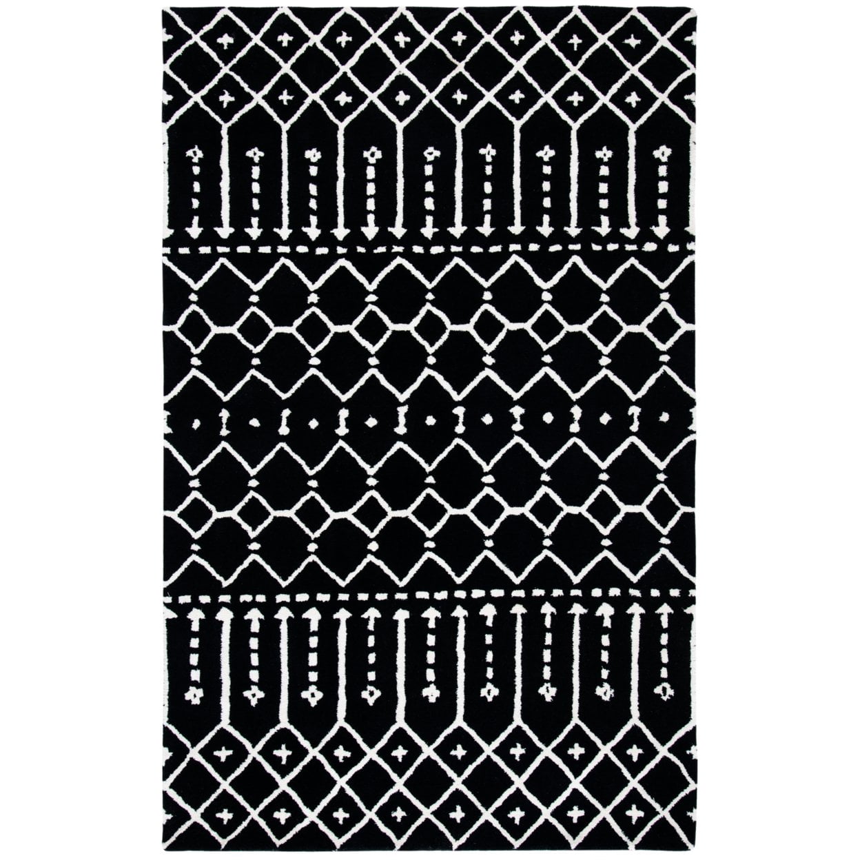 Black and Ivory 6' x 9' Tufted Wool Area Rug