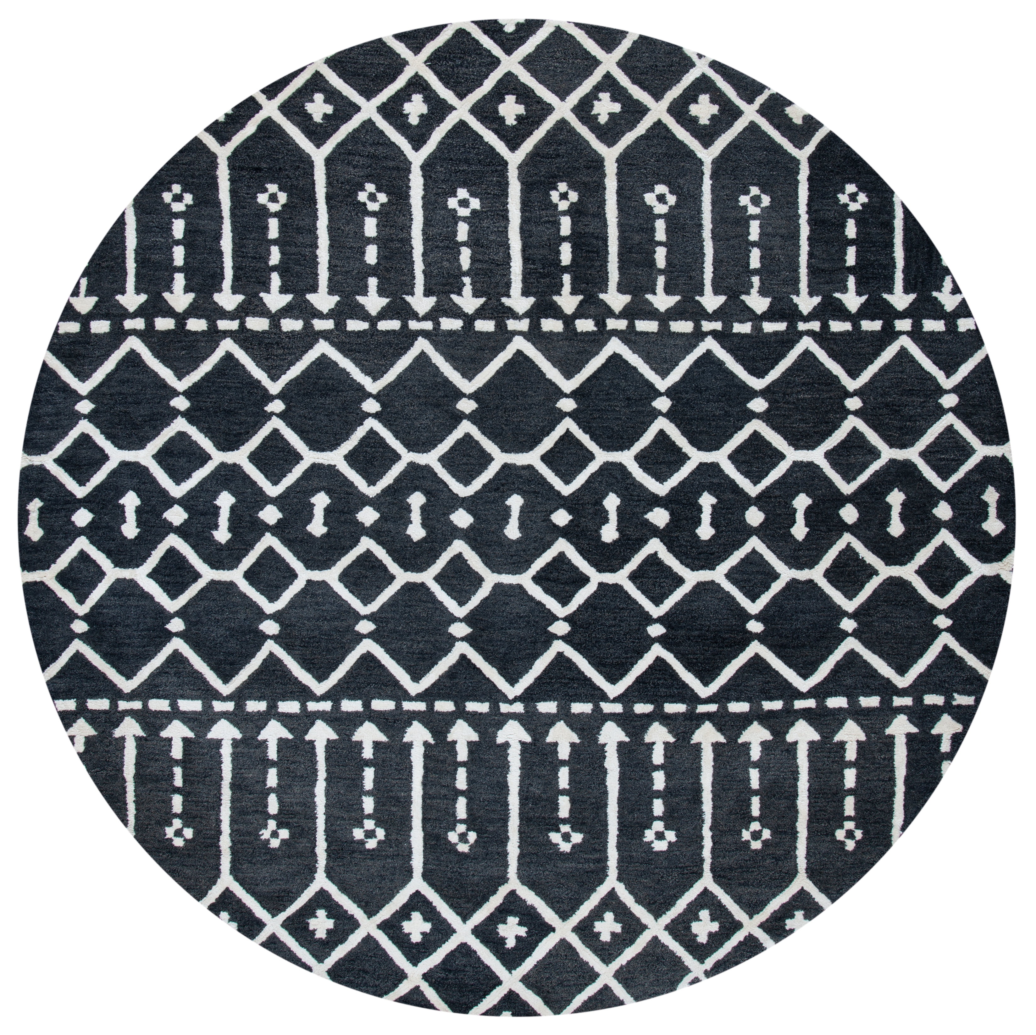 SAFAVIEH Himalaya Darin Geometric Wool Area Rug, Dark Grey/Ivory, 6' x 6' Round