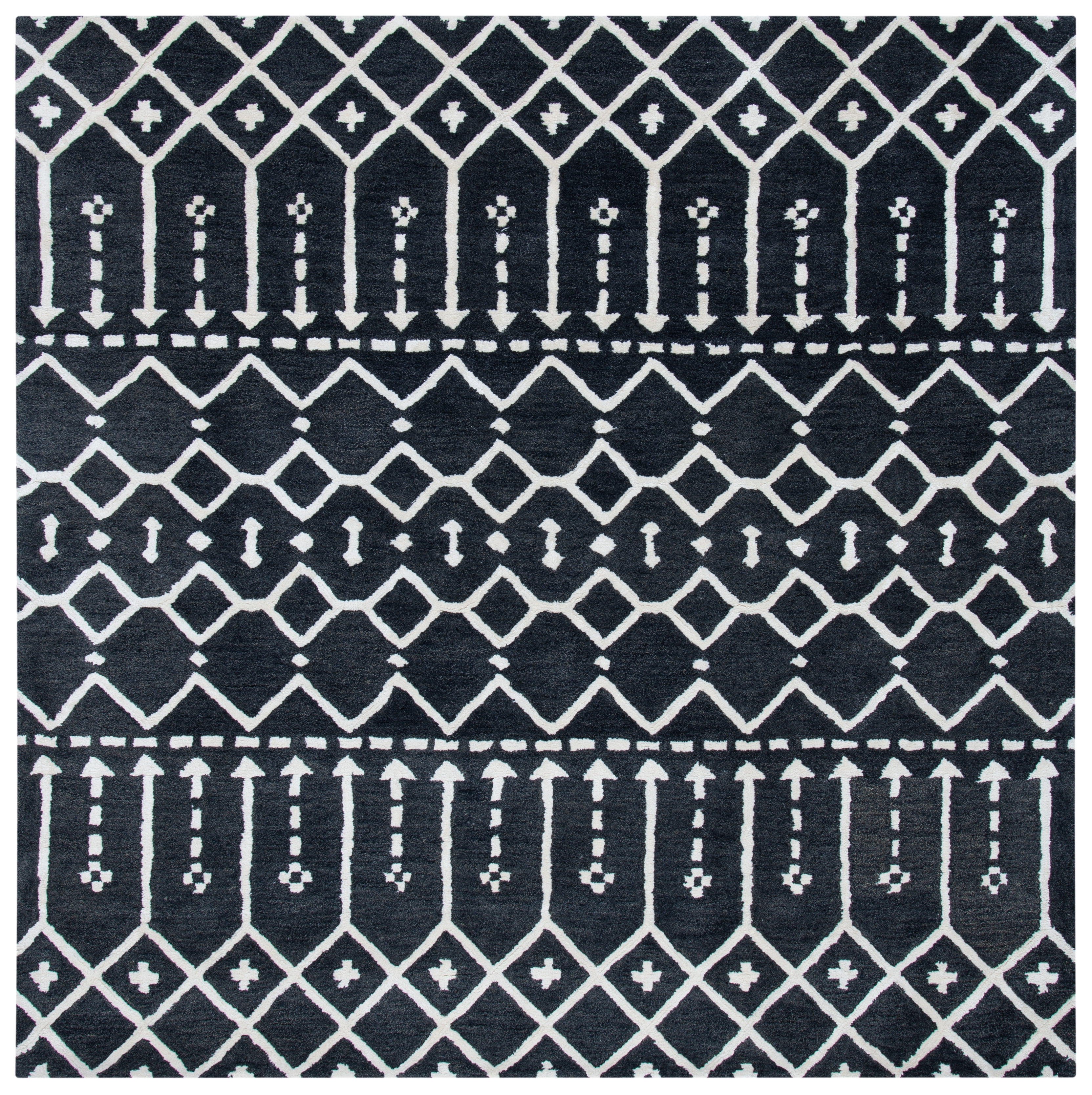 SAFAVIEH Himalaya Darin Geometric Wool Area Rug, Dark Grey/Ivory, 6' x 6' Square