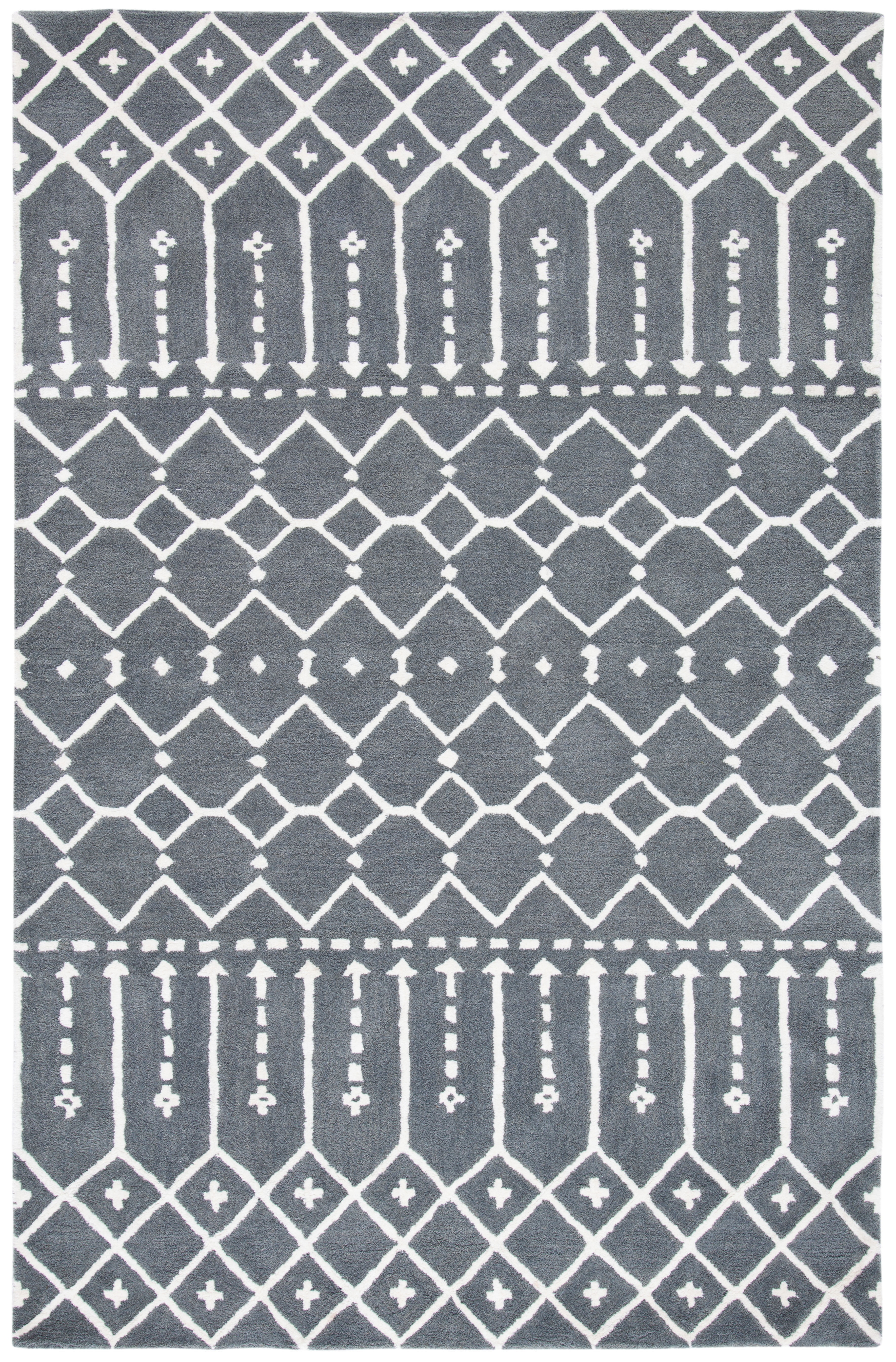 Hand-Loomed Grey/Ivory Wool Rectangular Tufted Rug - 5' x 8'