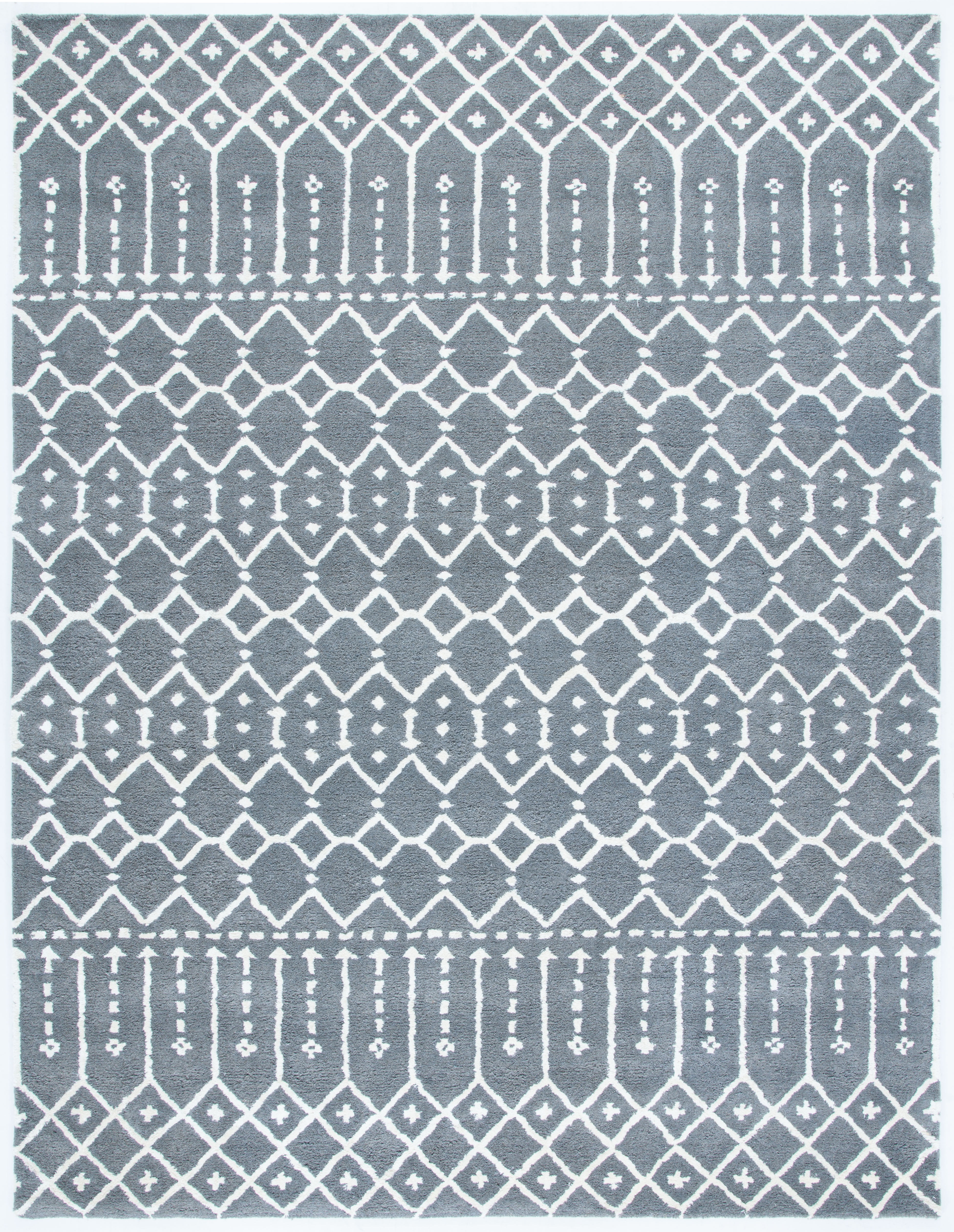 Handmade Geometric Ivory and Grey Wool Area Rug, 9' x 12'