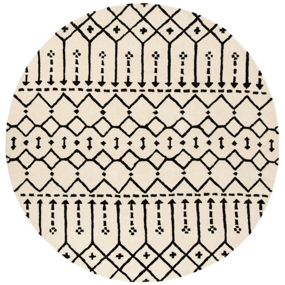 SAFAVIEH Himalaya Darin Geometric Wool Area Rug, Ivory/Black, 4' x 4' Round