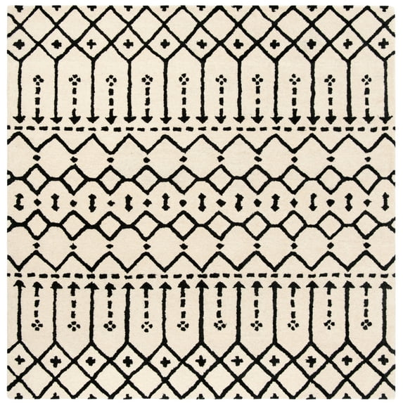 SAFAVIEH Himalaya Darin Geometric Wool Area Rug, Ivory/Black, 4' x 4' Square