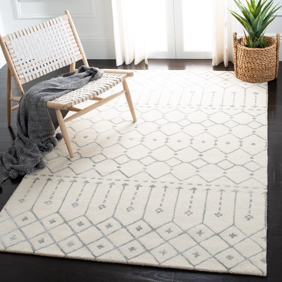 SAFAVIEH Himalaya Darin Geometric Wool Area Rug, Ivory/Grey, 10' x 14'