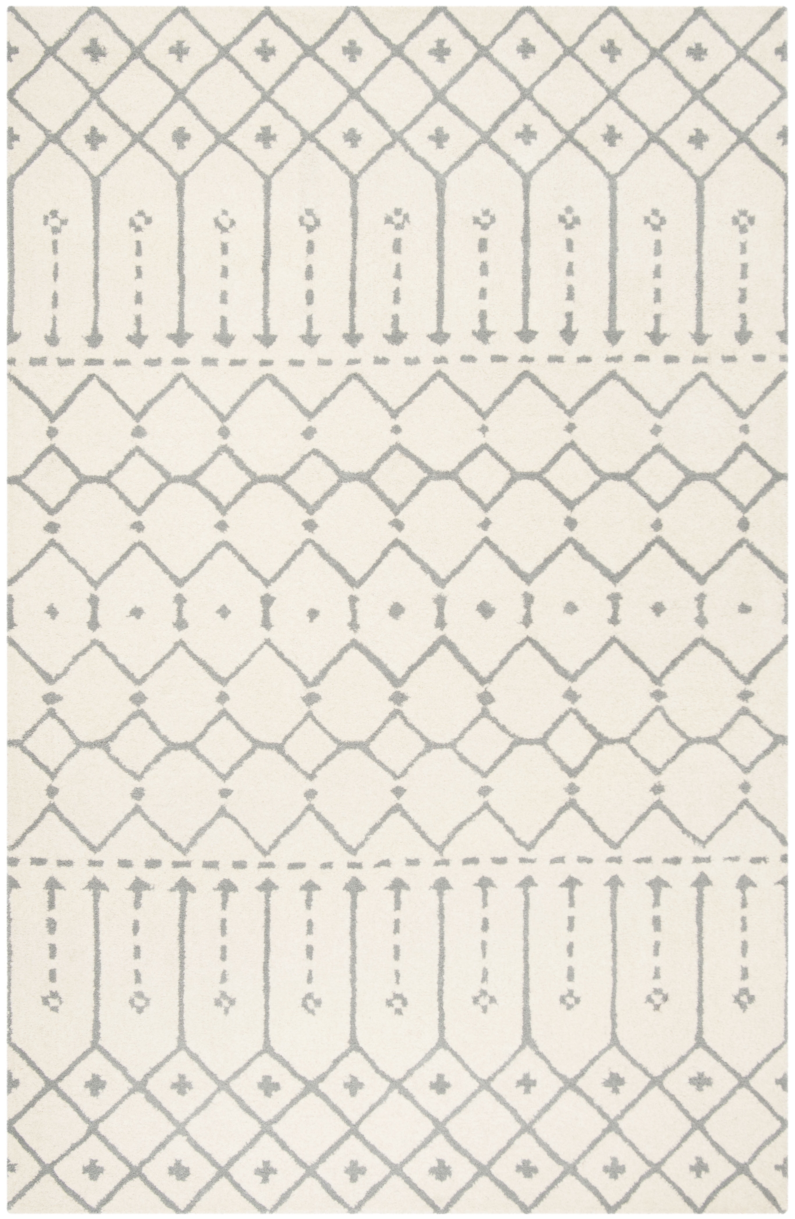 Ivory and Grey Hand Tufted Wool Area Rug, 5' x 8'