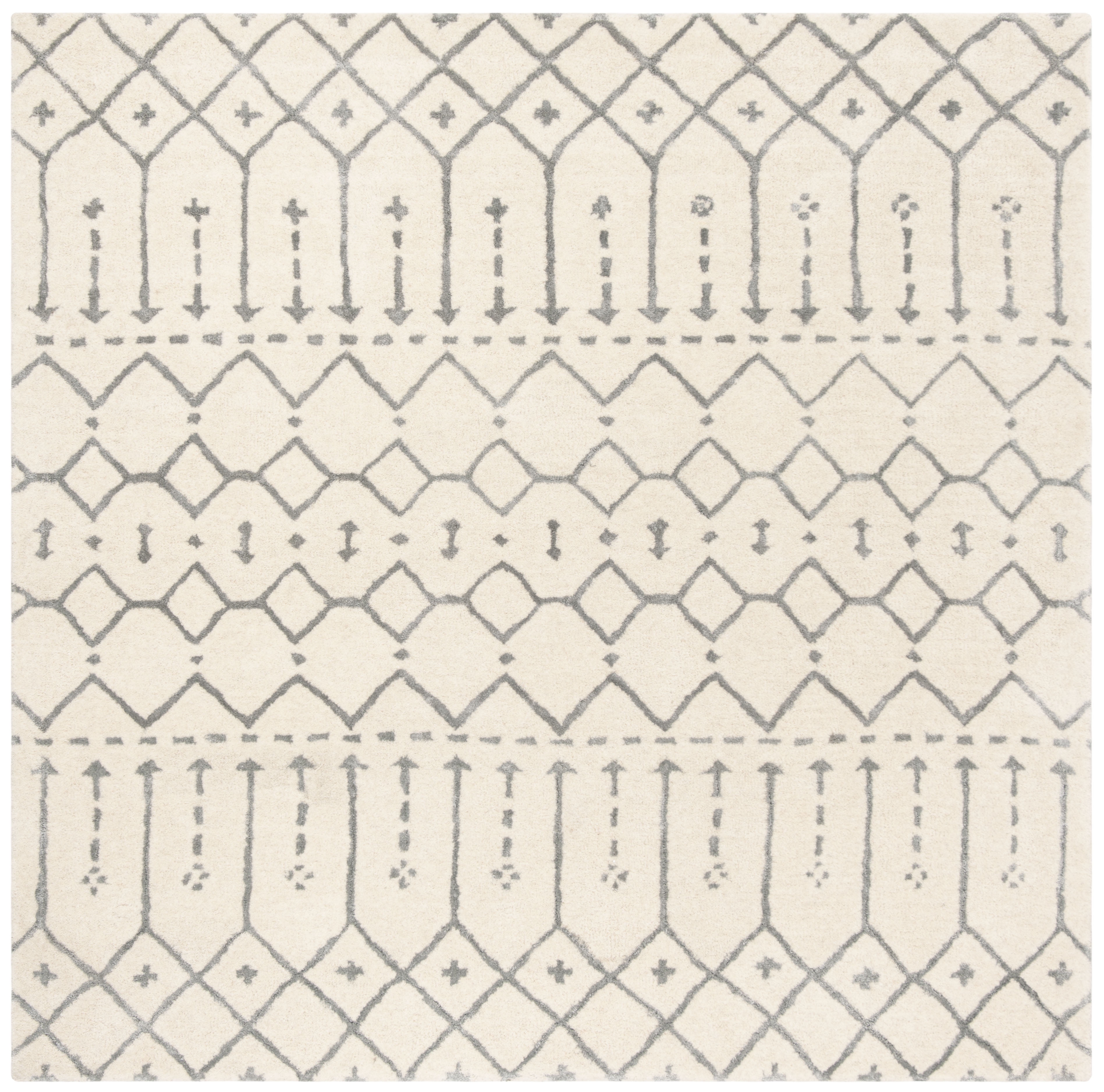 Ivory and Grey Hand Tufted Wool Square Area Rug