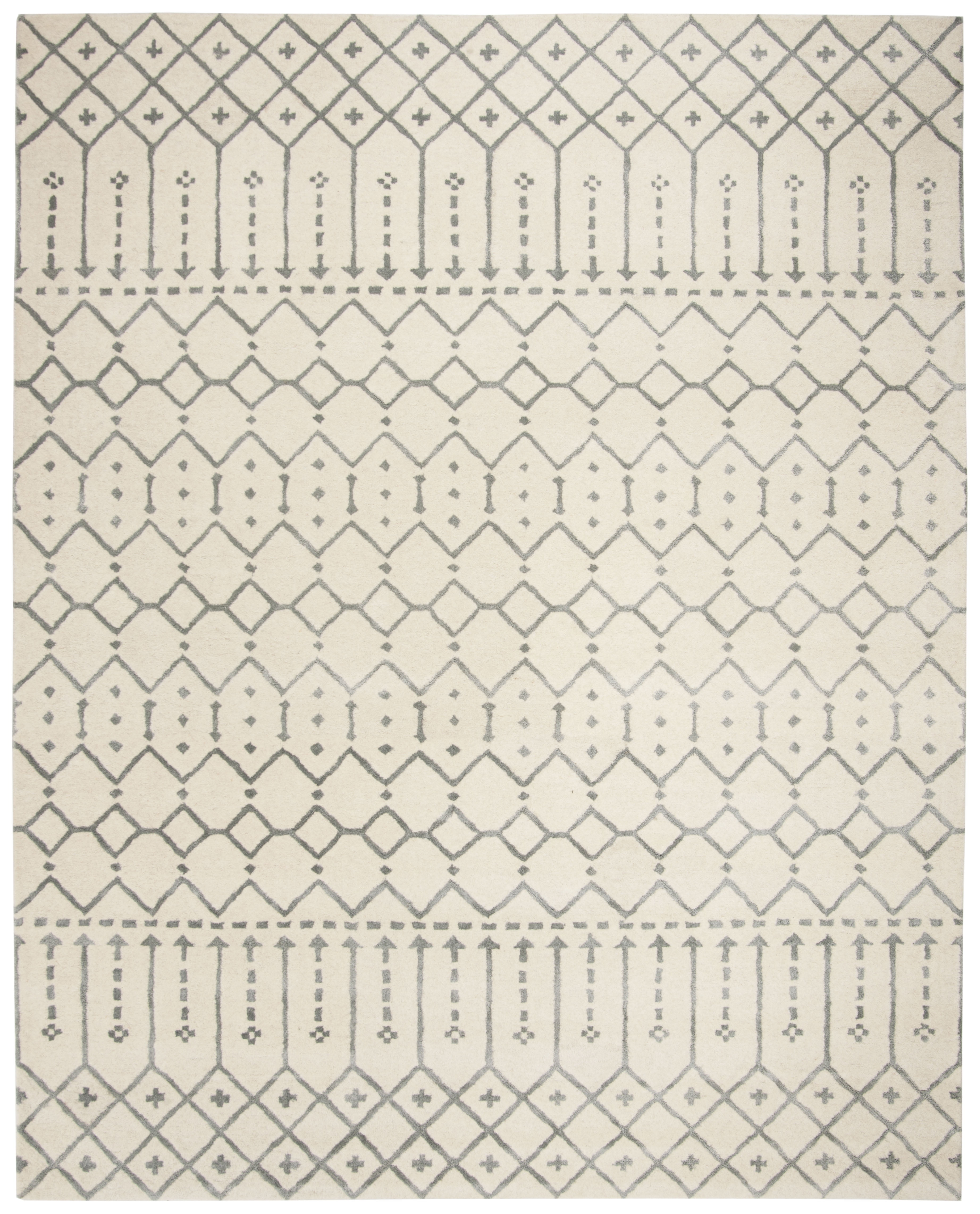 Ivory and Grey Hand Tufted Wool Area Rug, 8' x 10'