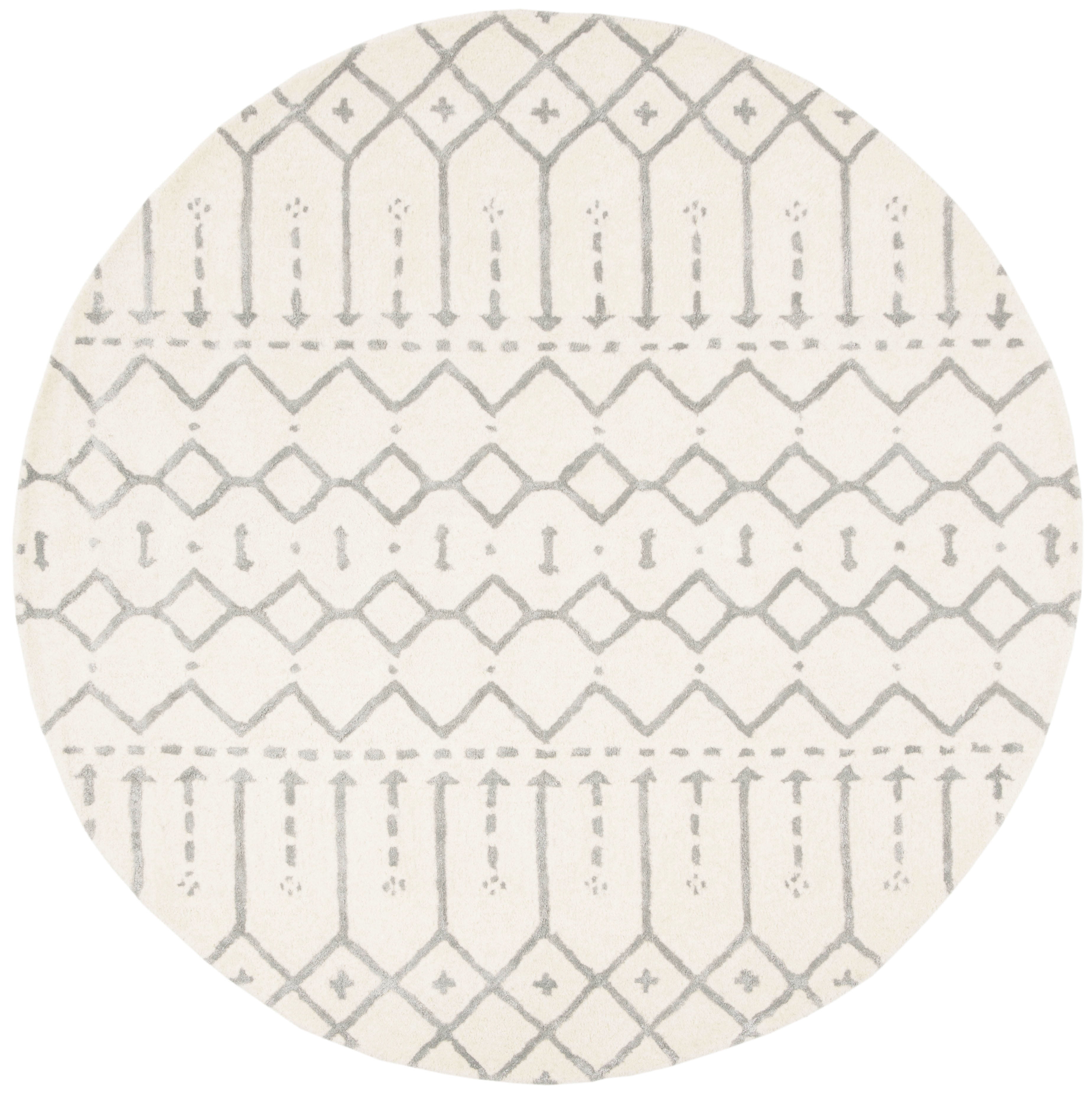 SAFAVIEH Himalaya Darin Geometric Wool Area Rug, Ivory/Grey, 8' x 8' Round