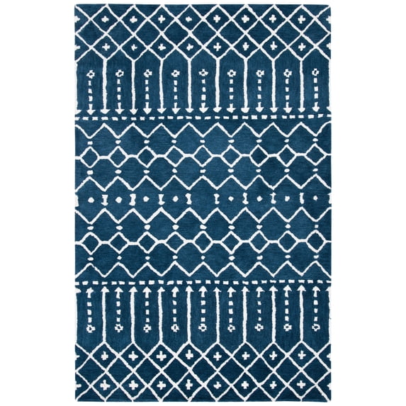 SAFAVIEH Himalaya Darin Geometric Wool Area Rug, Navy/Ivory, 4' x 6'