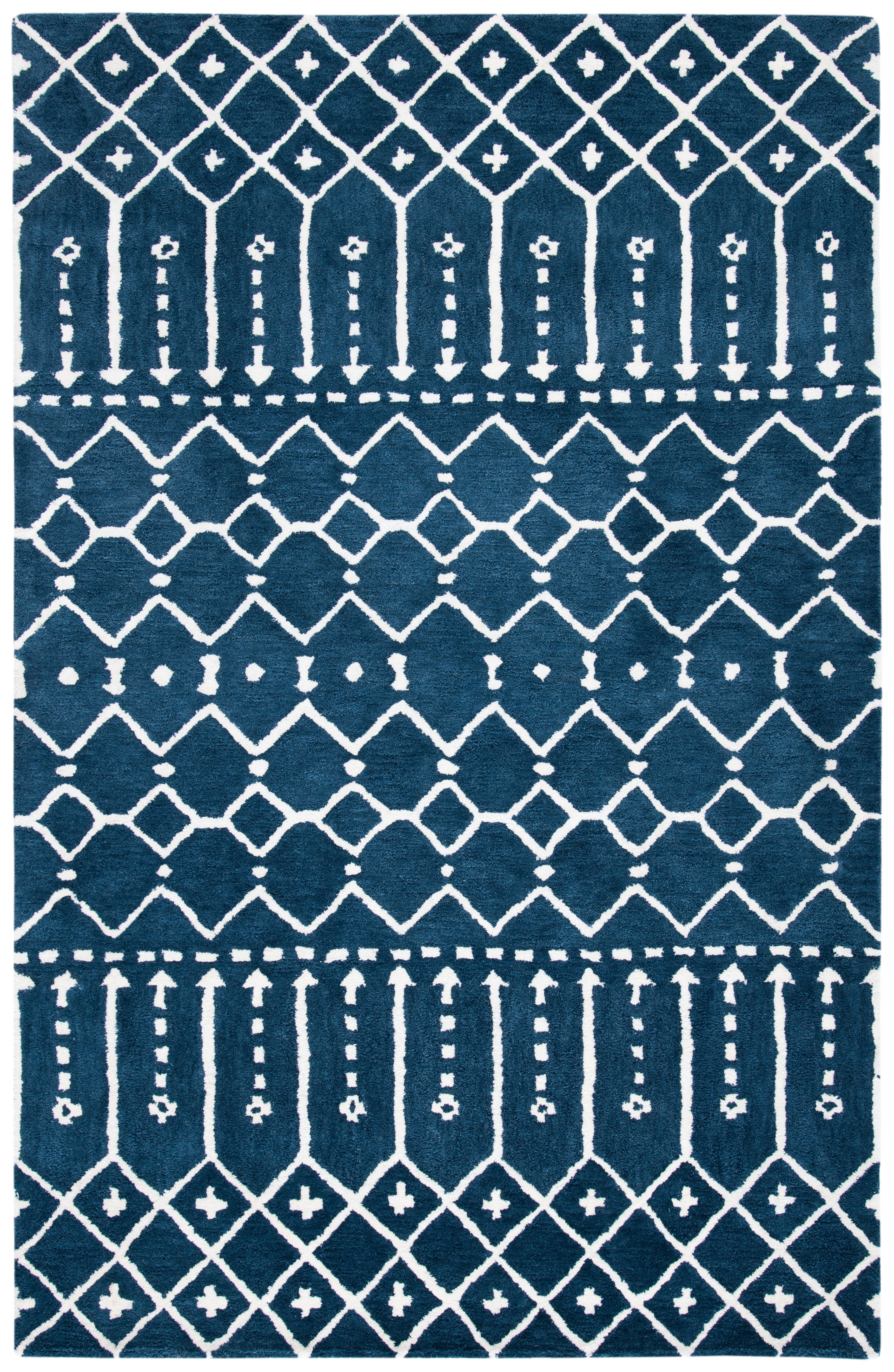 SAFAVIEH Himalaya Darin Geometric Wool Area Rug, Navy/Ivory, 6' x 9'