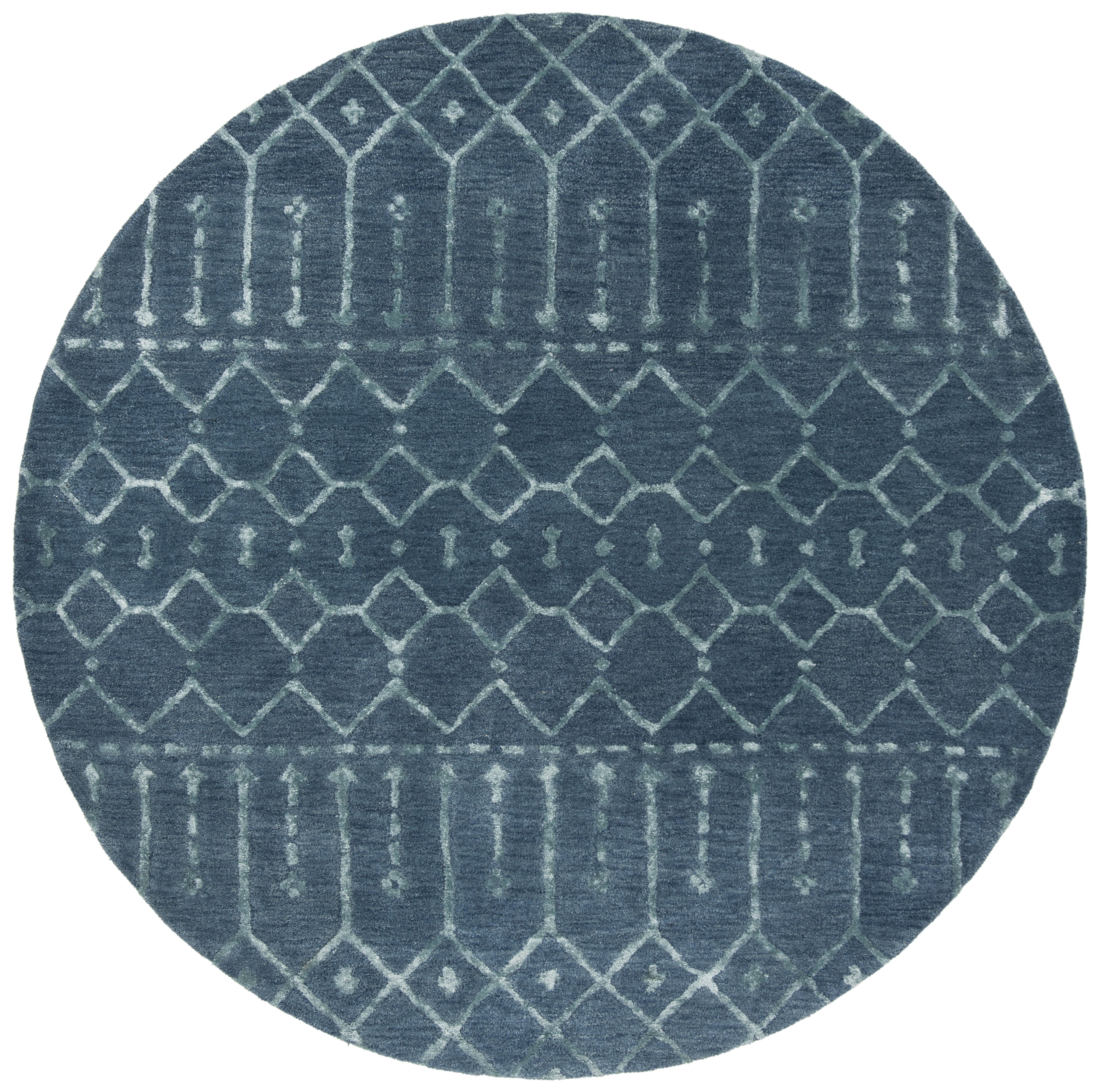 SAFAVIEH Himalaya Darin Geometric Wool Area Rug, Navy/Silver, 6' x 6' Round