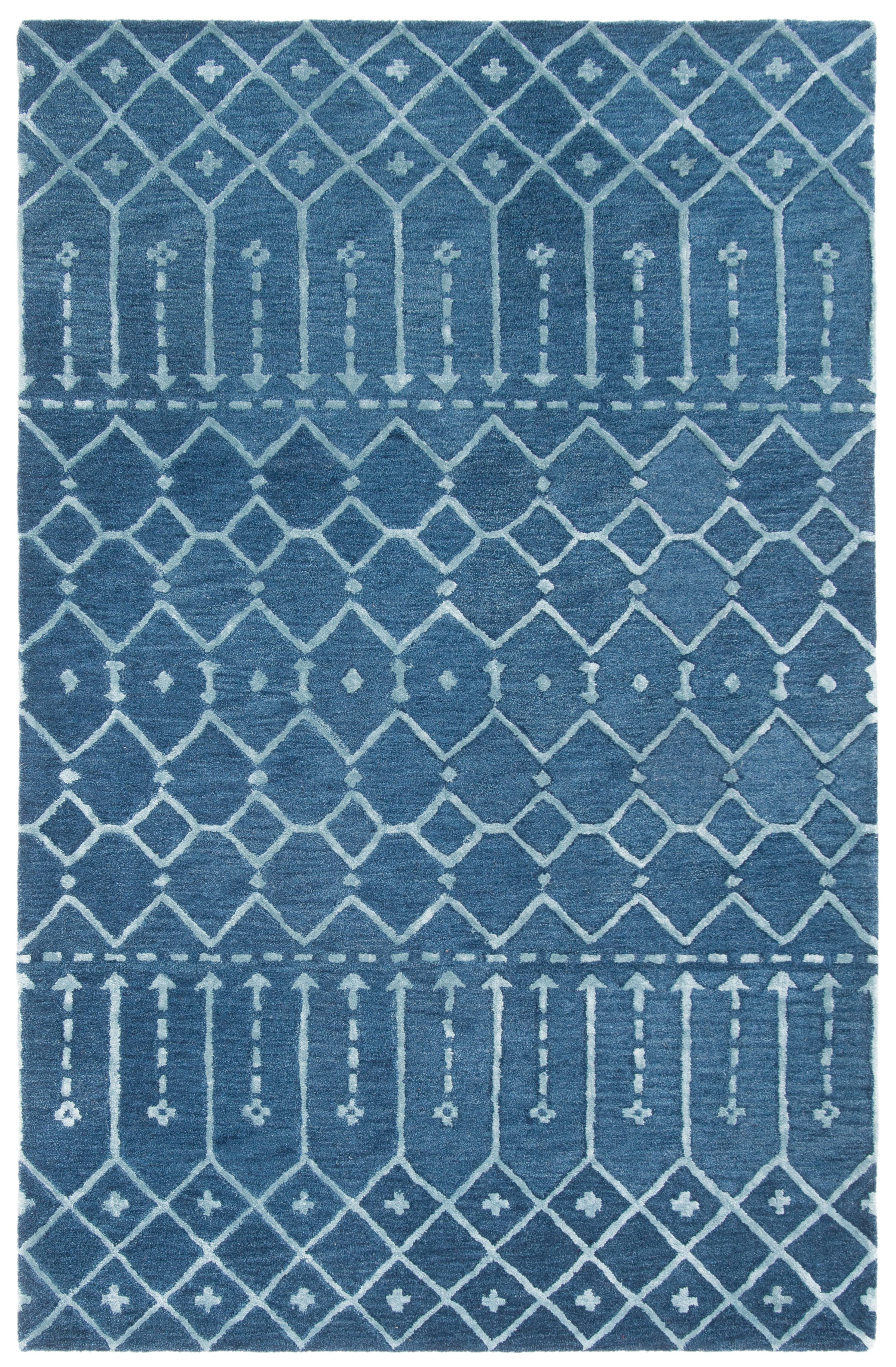 Handmade Navy and Silver Wool Tufted Rectangular Area Rug, 6' x 9'