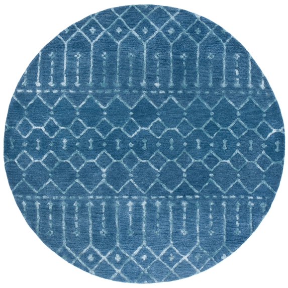 SAFAVIEH Himalaya Darin Geometric Wool Area Rug, Navy/Silver, 8' x 8' Round