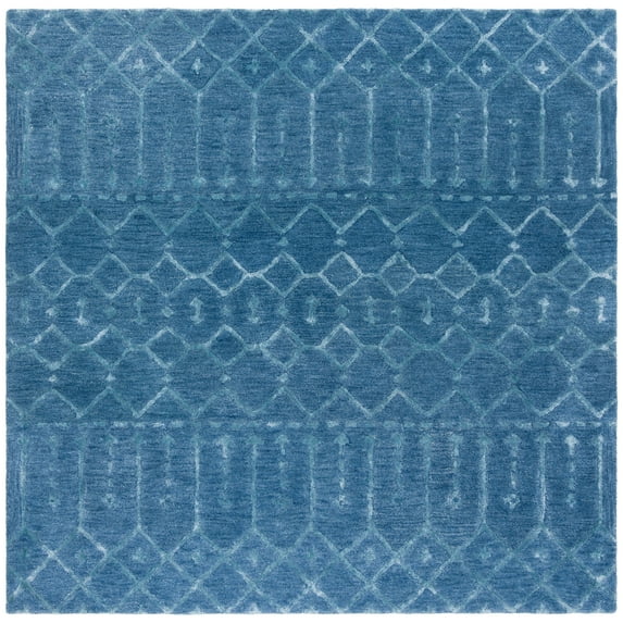 SAFAVIEH Himalaya Darin Geometric Wool Area Rug, Navy/Silver, 8' x 8' Square