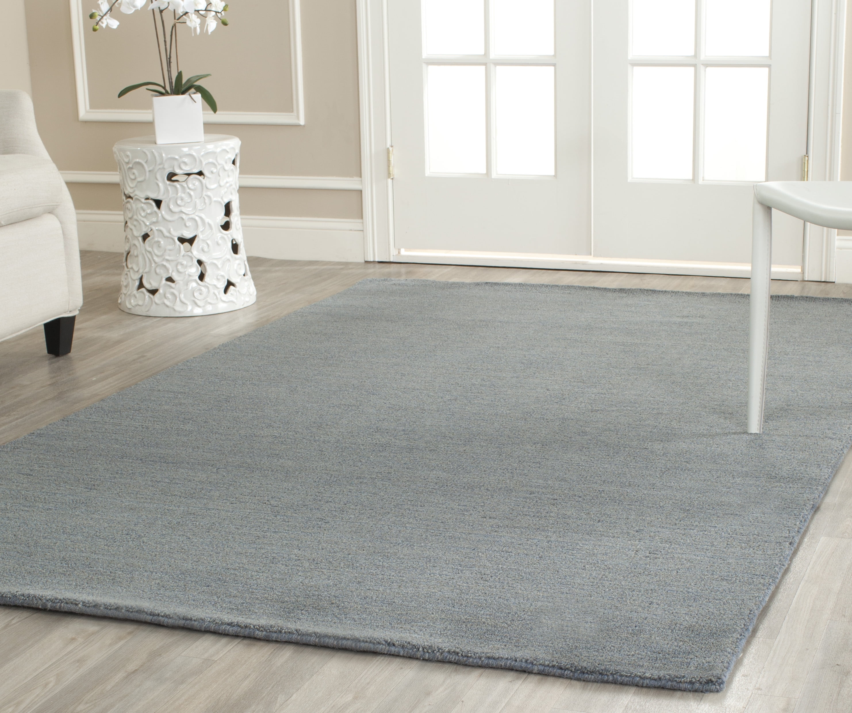 Himalaya Blue Hand-Knotted Wool Square Shag Rug