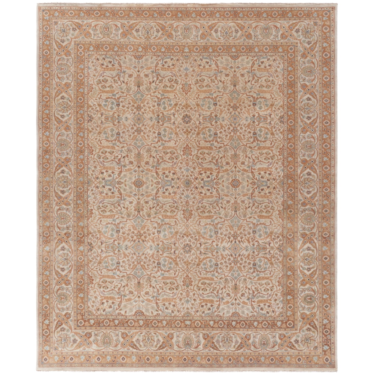 Handmade Green Wool Square Area Rug with Golden Dots, 6'x6'