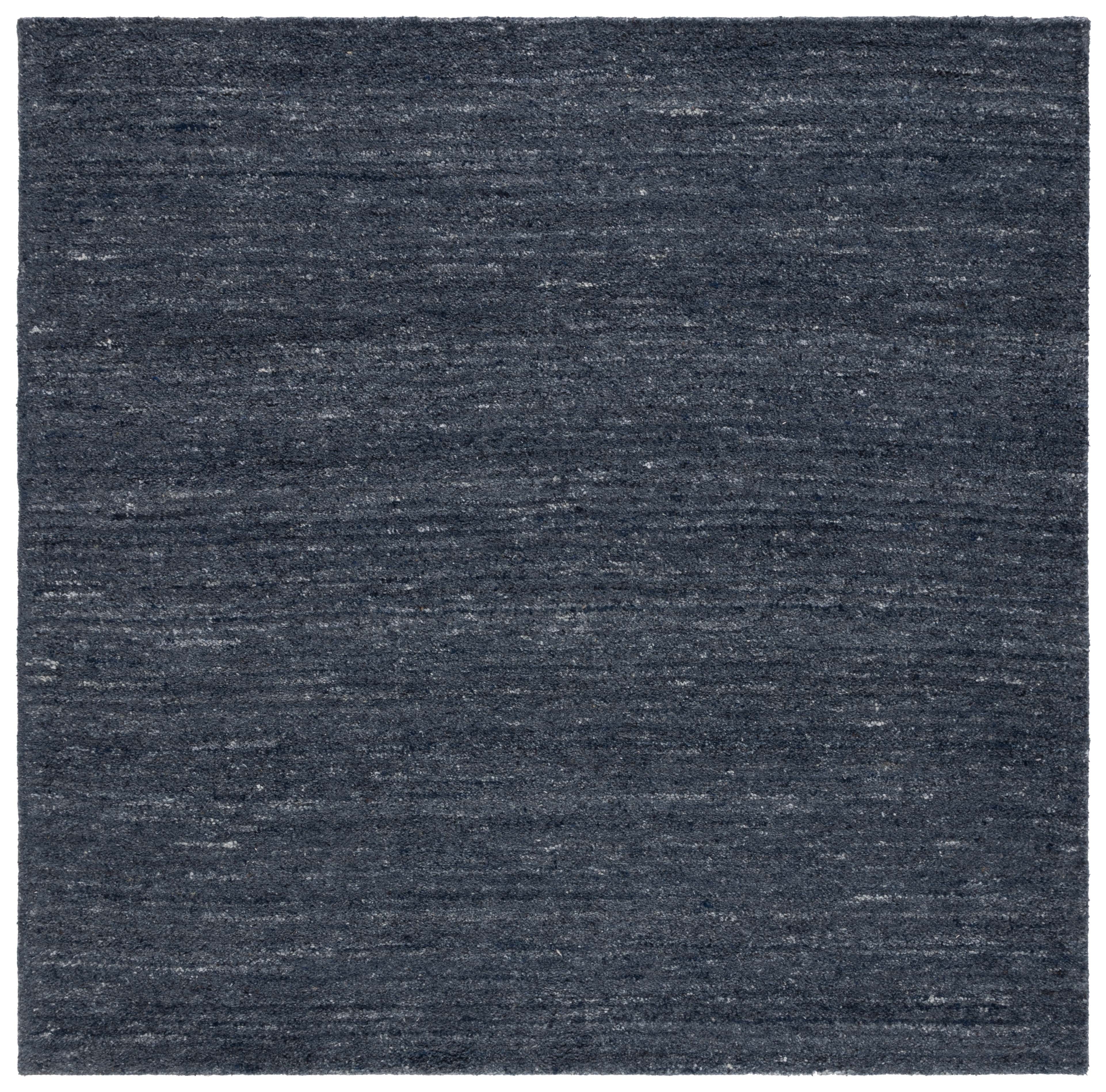 Handmade Black Wool Square Tufted Rug - 7' Size