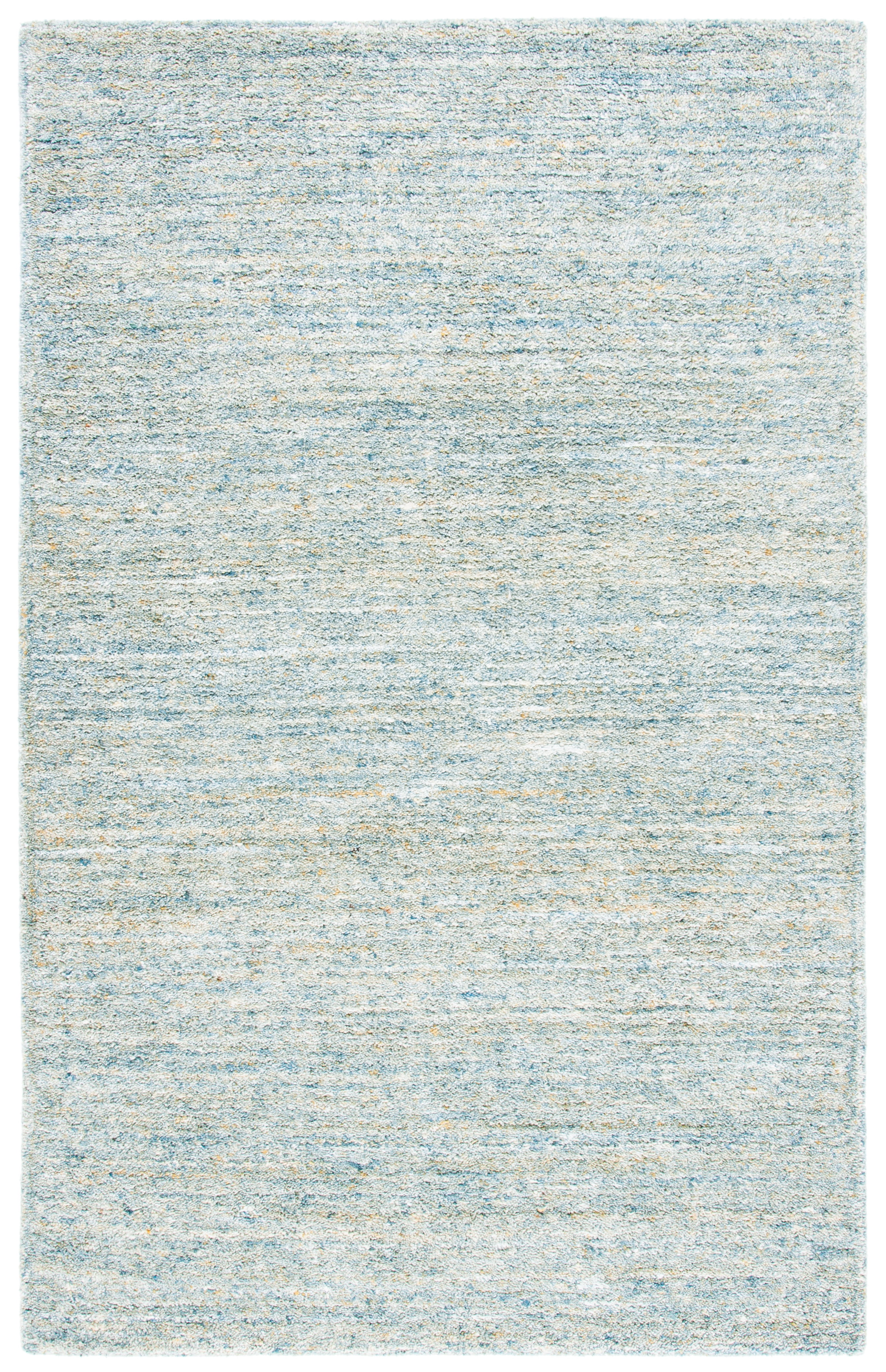Handmade Tufted Blue and Olive Wool Square Rug