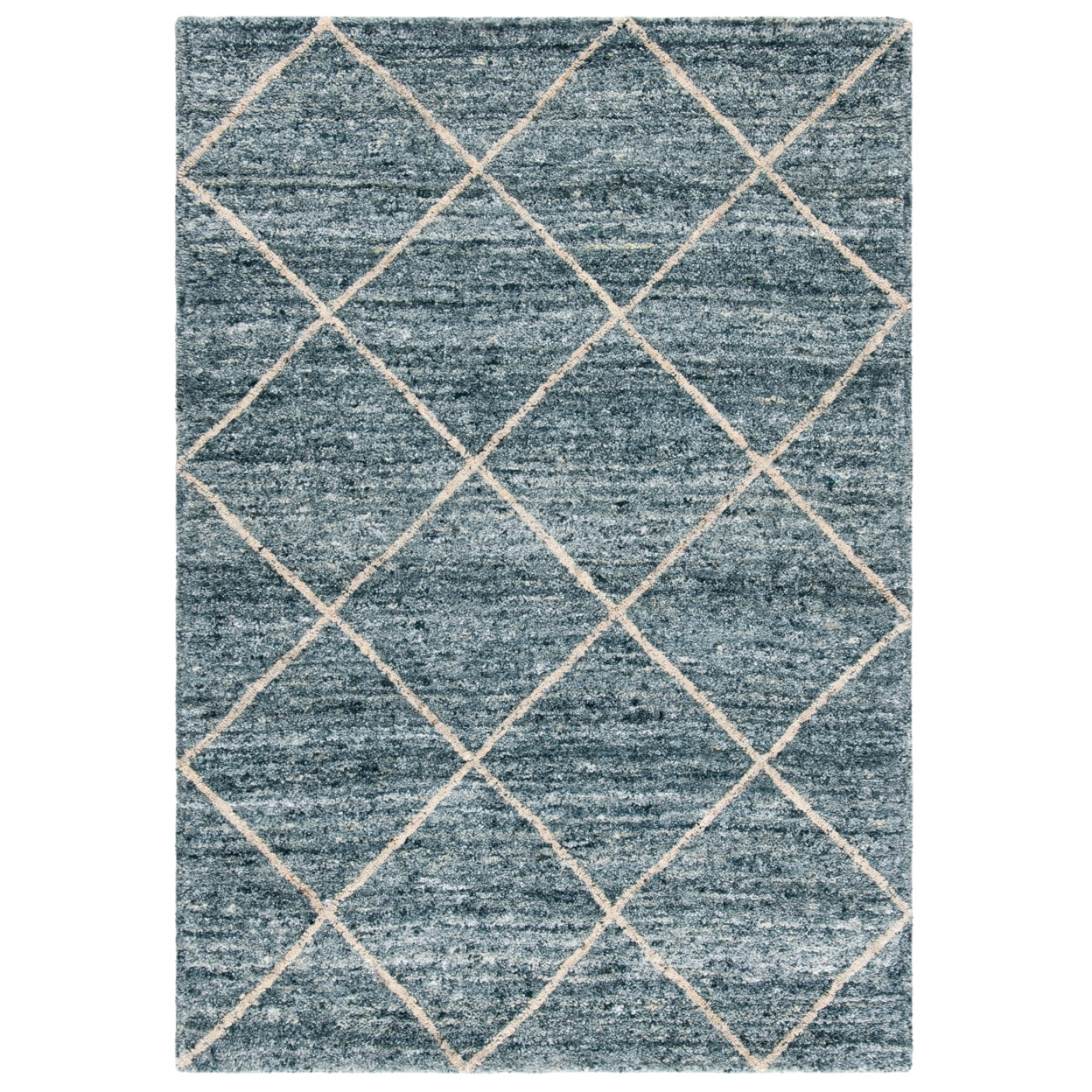 Hand-Loomed Artisan Blue Wool Rug, 4' x 6', Transitional Tufted Design