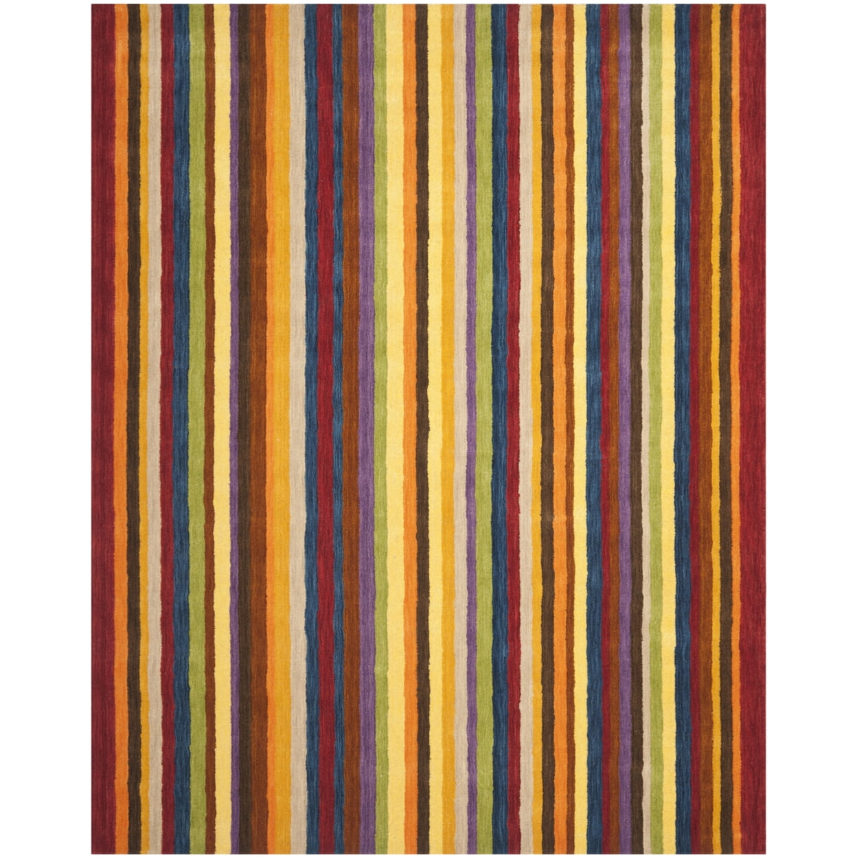 Handmade Red and Multicolor Striped Wool Area Rug 6' x 9'