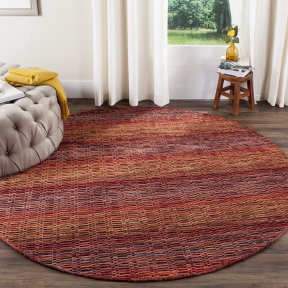Safavieh Himalaya Lagrange Solid Wool Area Rug, Red/Multi, 6' x 6' Round