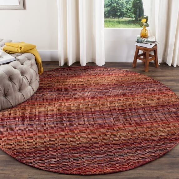 Safavieh Himalaya Lagrange Solid Wool Area Rug, Red/Multi, 6' x 6' Round