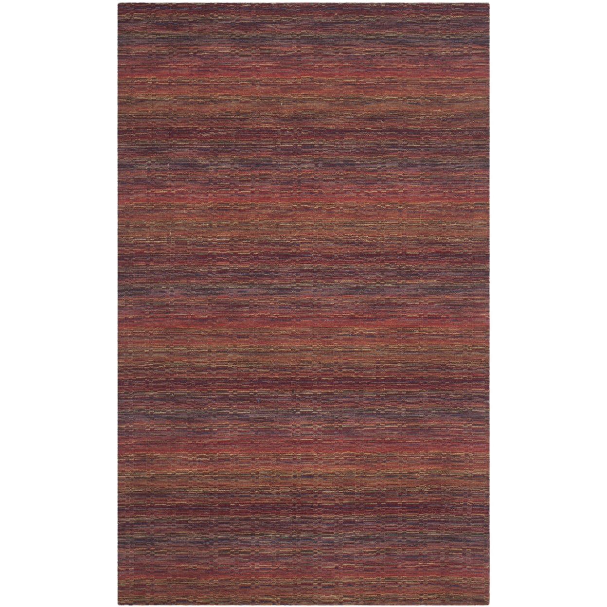 Handmade Round Red Wool Area Rug with Geometric Pattern