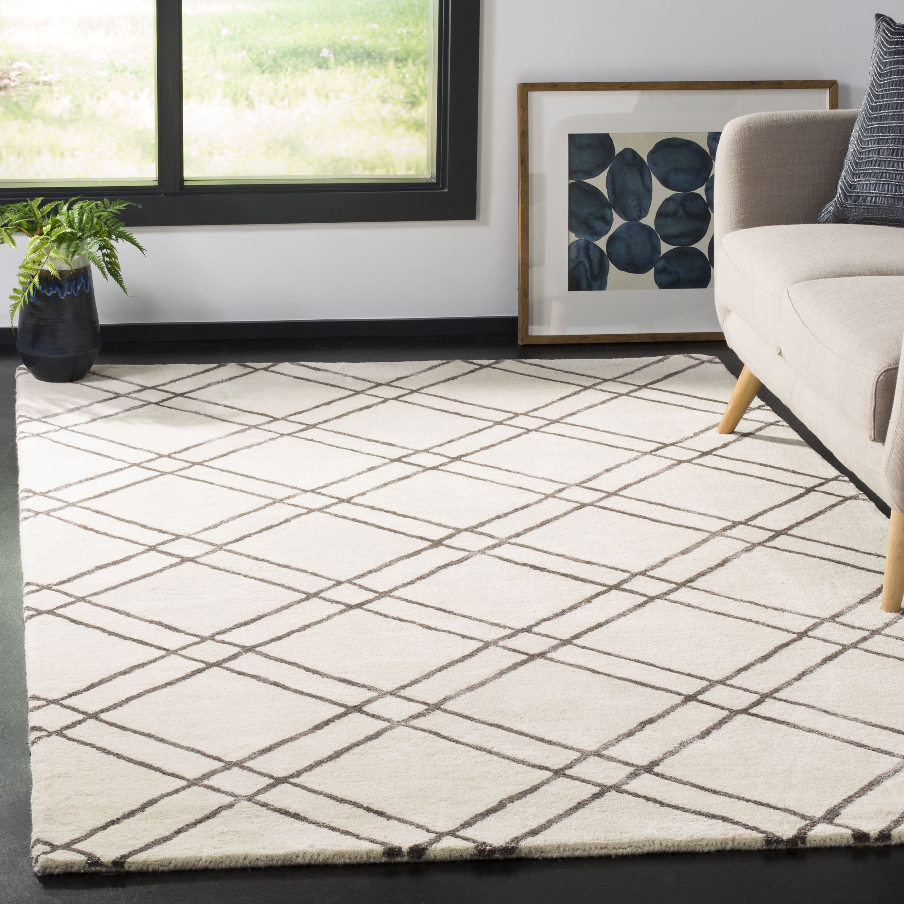 Hand-Tufted Artisan Square Wool Rug in Rich Brown
