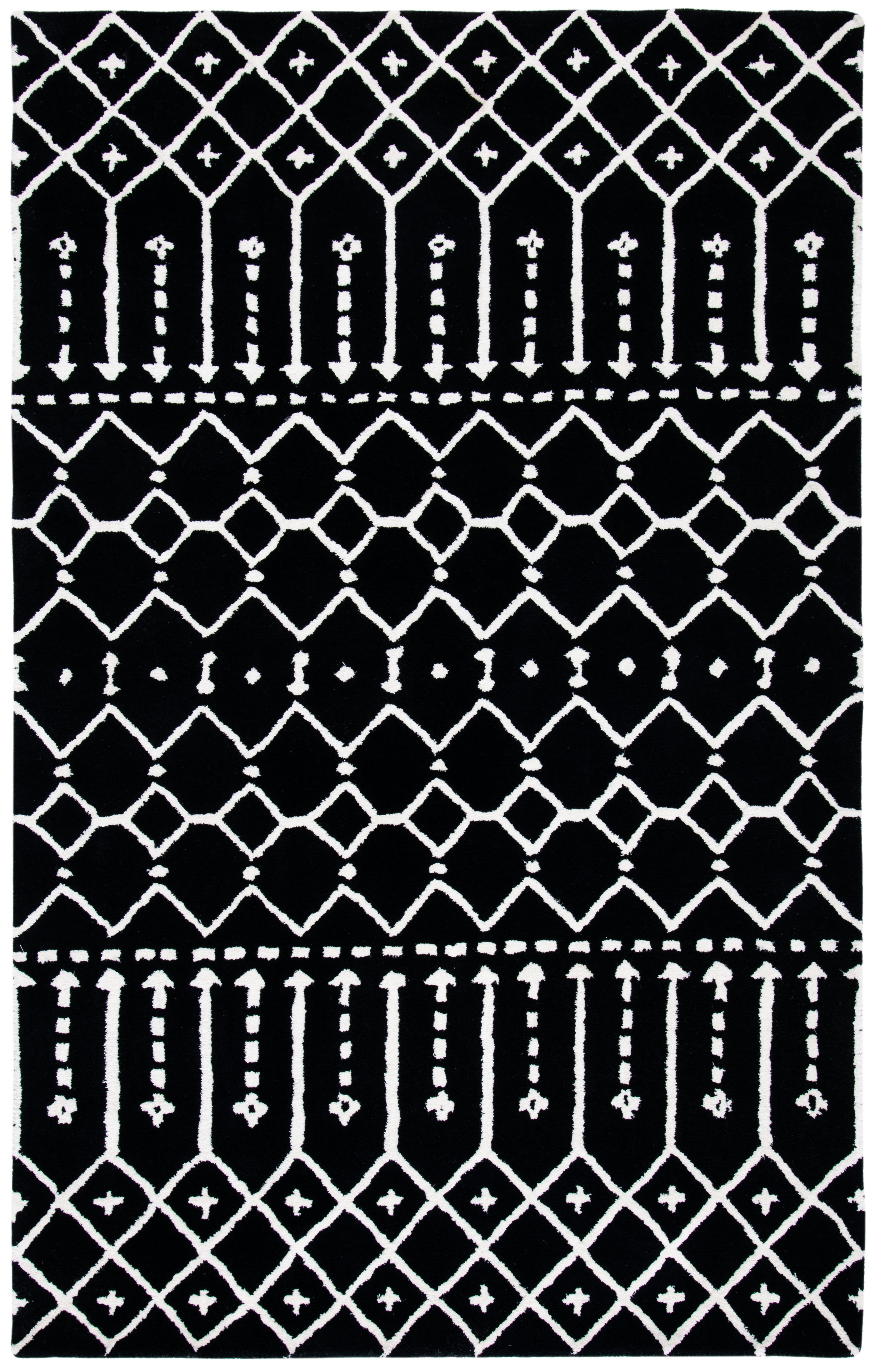 Black and Ivory 6' x 9' Tufted Wool Area Rug