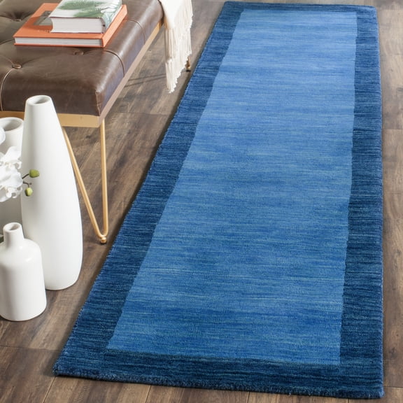 Safavieh Himalaya Lexine Solid Wool Runner Rug, Light Blue/Dark Blue, 2'3" x 14'
