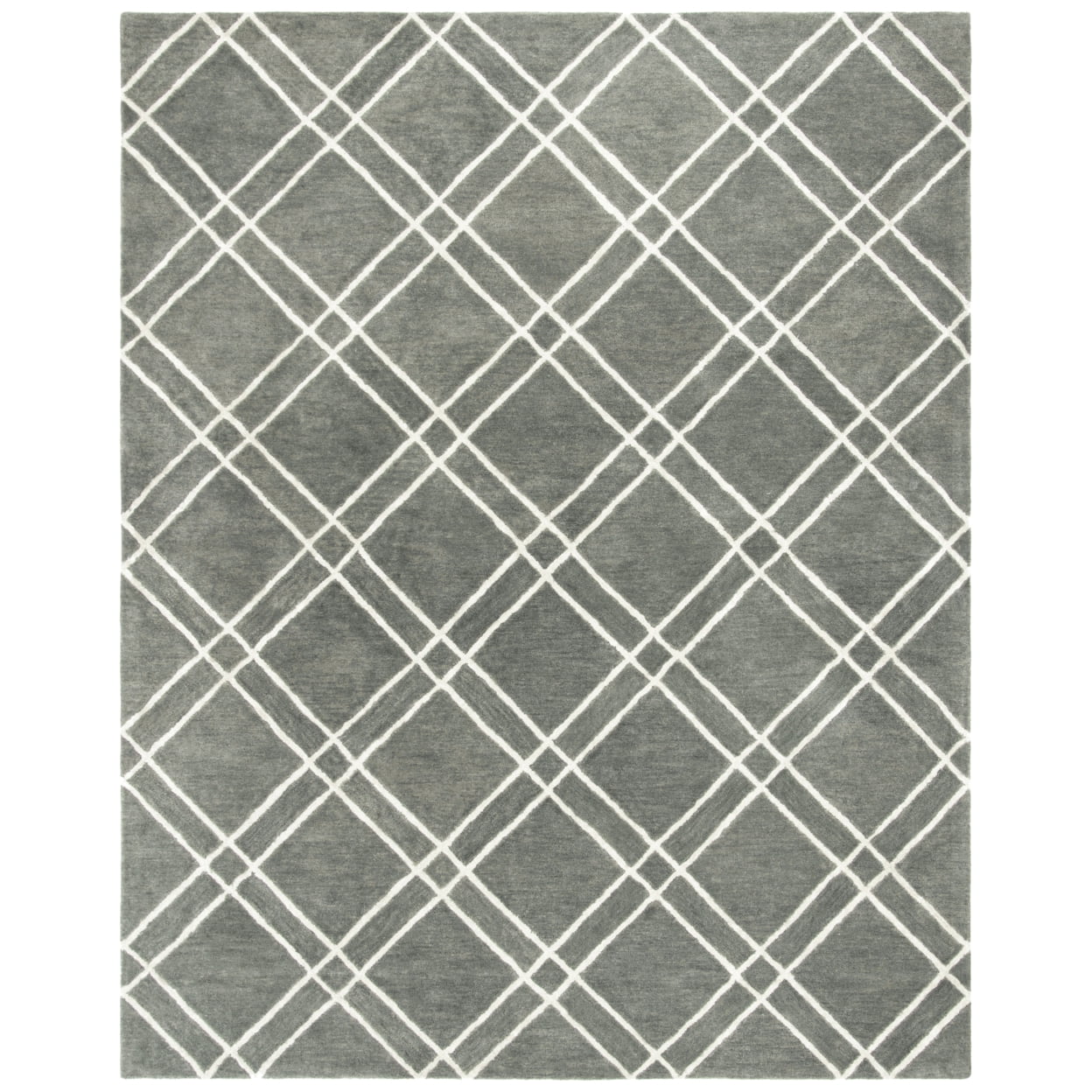 Handmade Dark Grey and Ivory Wool Geometric Area Rug, 10' x 14'