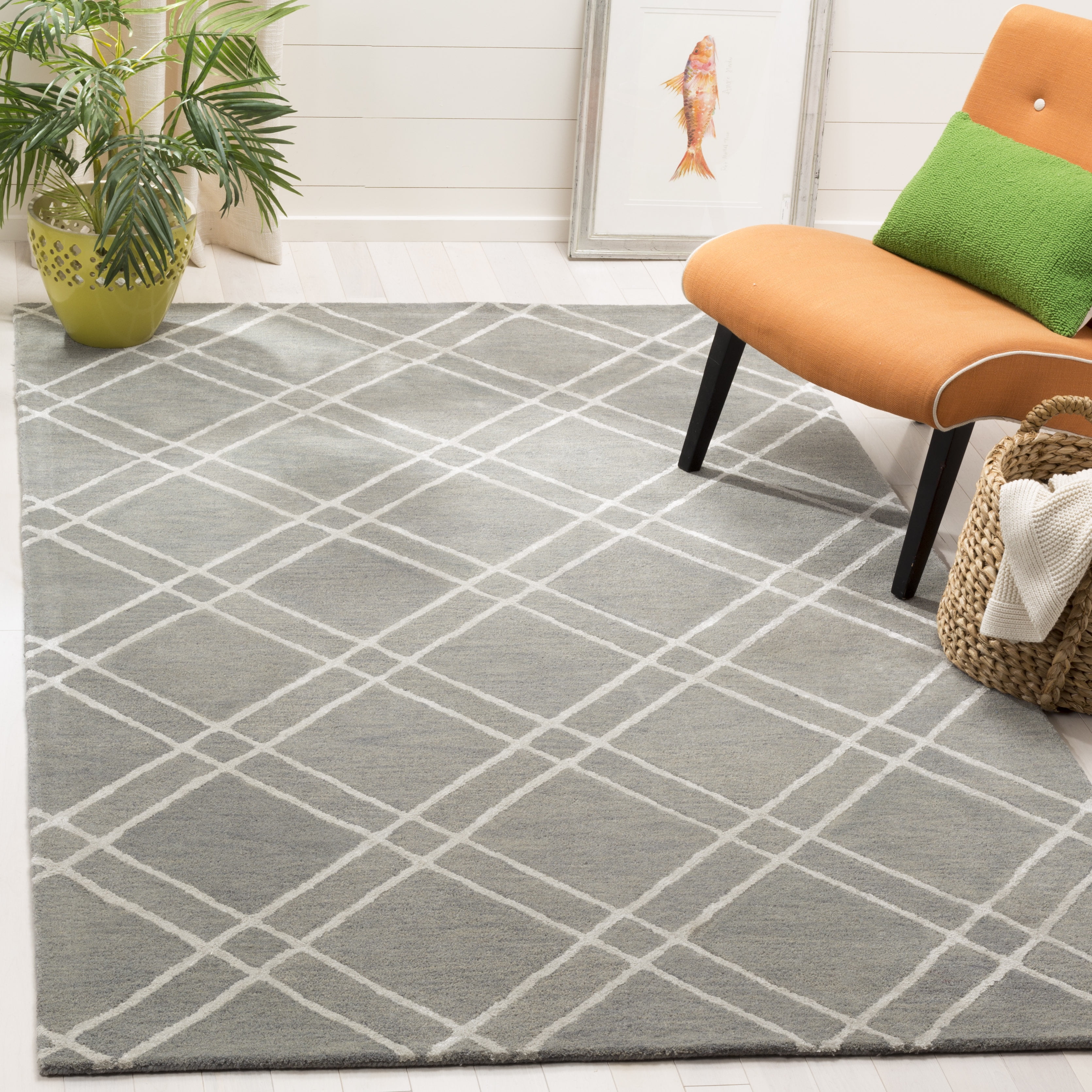 Handmade Tufted Round Grey Wool Area Rug