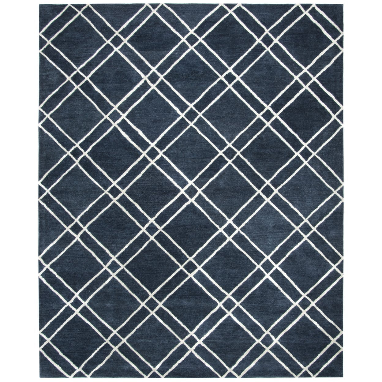 Handmade Navy and Silver Wool Tufted 10' x 14' Rug