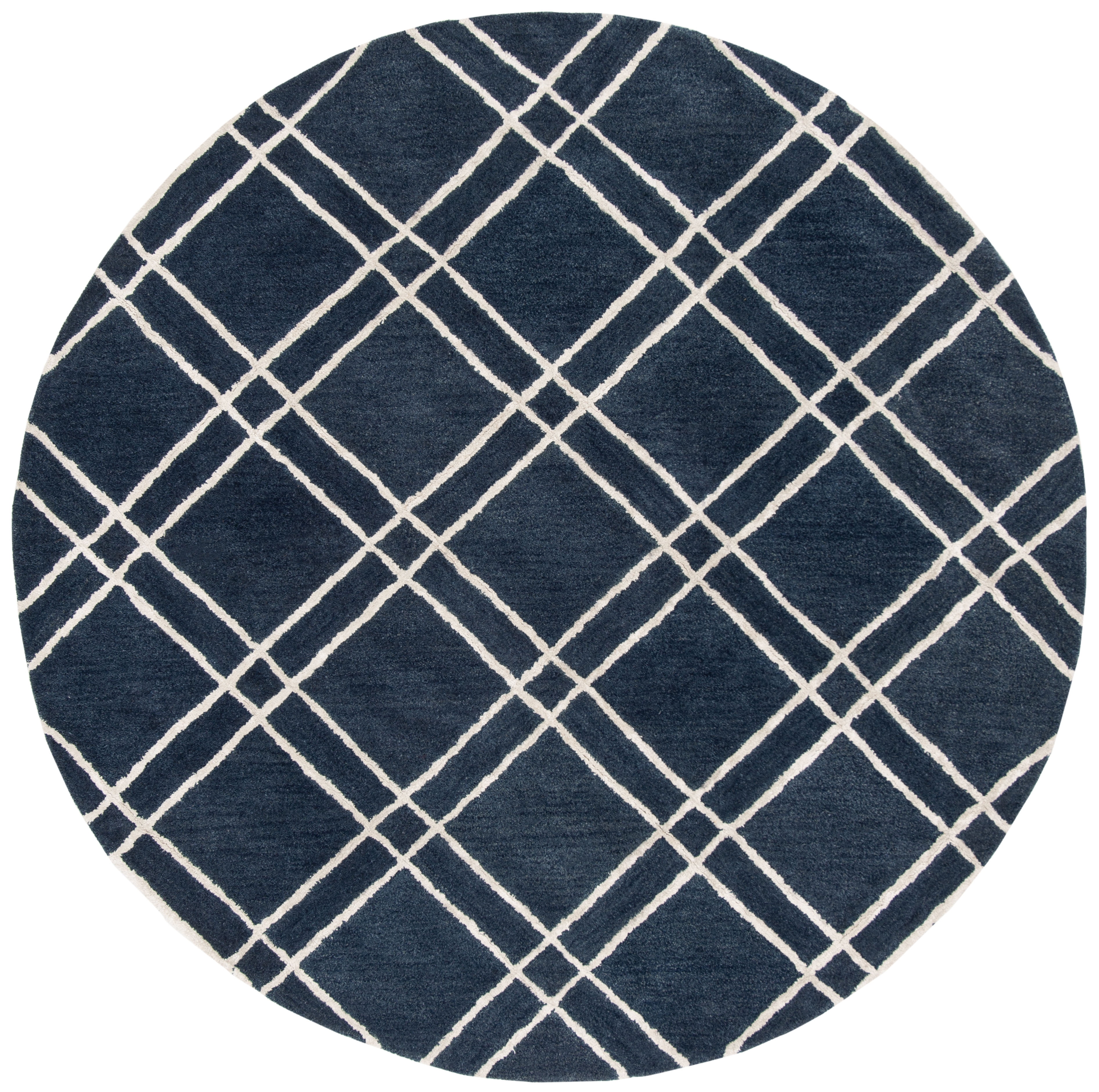 SAFAVIEH Himalaya Maralyn Geometric Wool Area Rug, Navy/Silver, 4' x 4' Round
