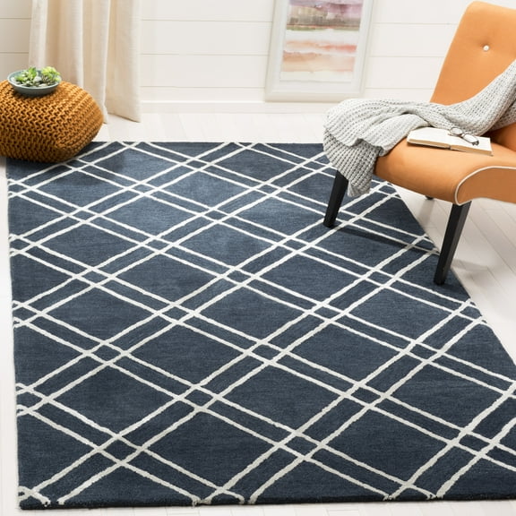 SAFAVIEH Himalaya Maralyn Geometric Wool Area Rug, Navy/Silver, 4' x 6'