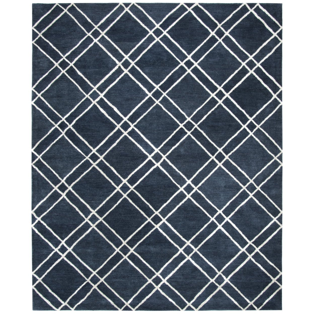 Handmade Navy and Silver Wool Tufted Square Area Rug 8'x8'