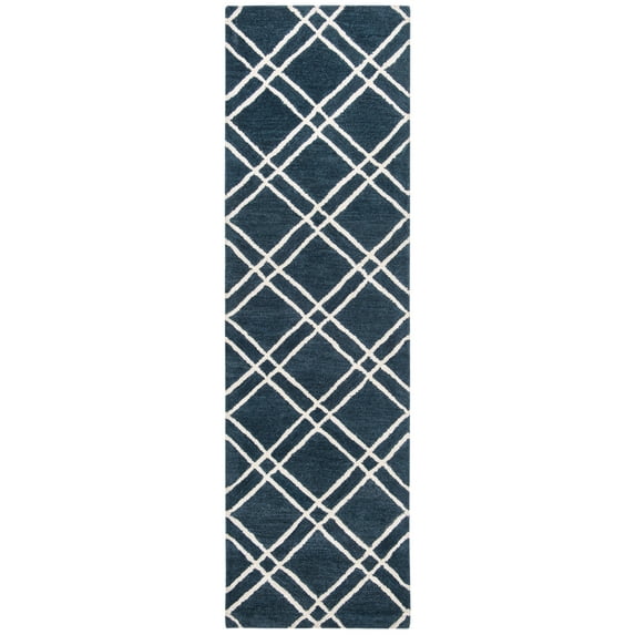 SAFAVIEH Himalaya Maralyn Geometric Wool Runner Rug, Navy/Silver, 2'3" x 10'