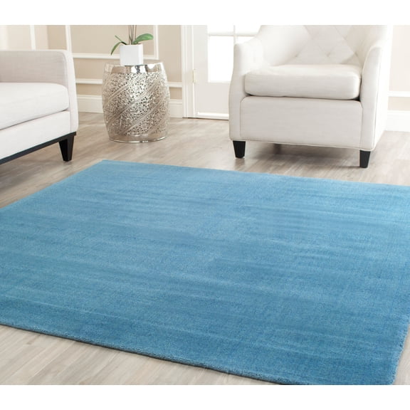 SAFAVIEH Himalaya Rachelle Solid Wool Area Rug, Blue, 8' x 8' Square