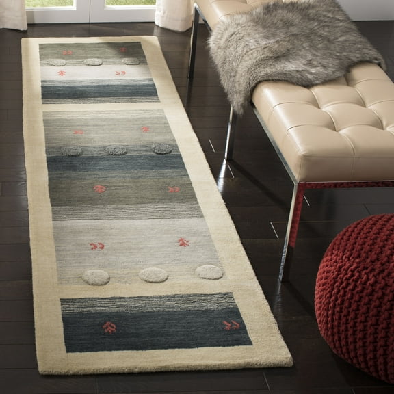 SAFAVIEH Himalaya Roswell Striped Wool Runner Rug, Cream/Blue, 2'3" x 8'