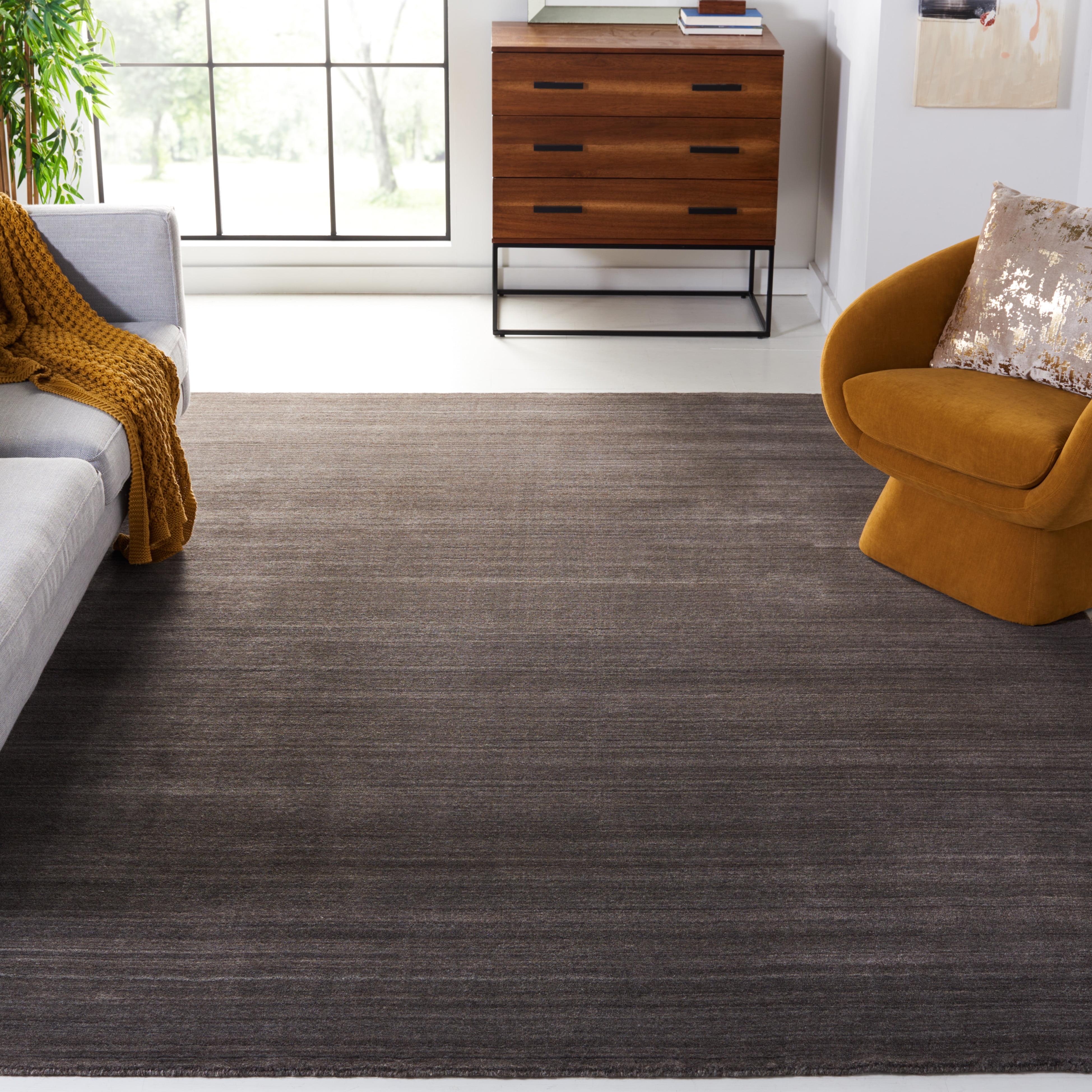 SAFAVIEH Himalaya Vince Overdyed Striped Wool Area Rug, Charcoal, 9' x 12'