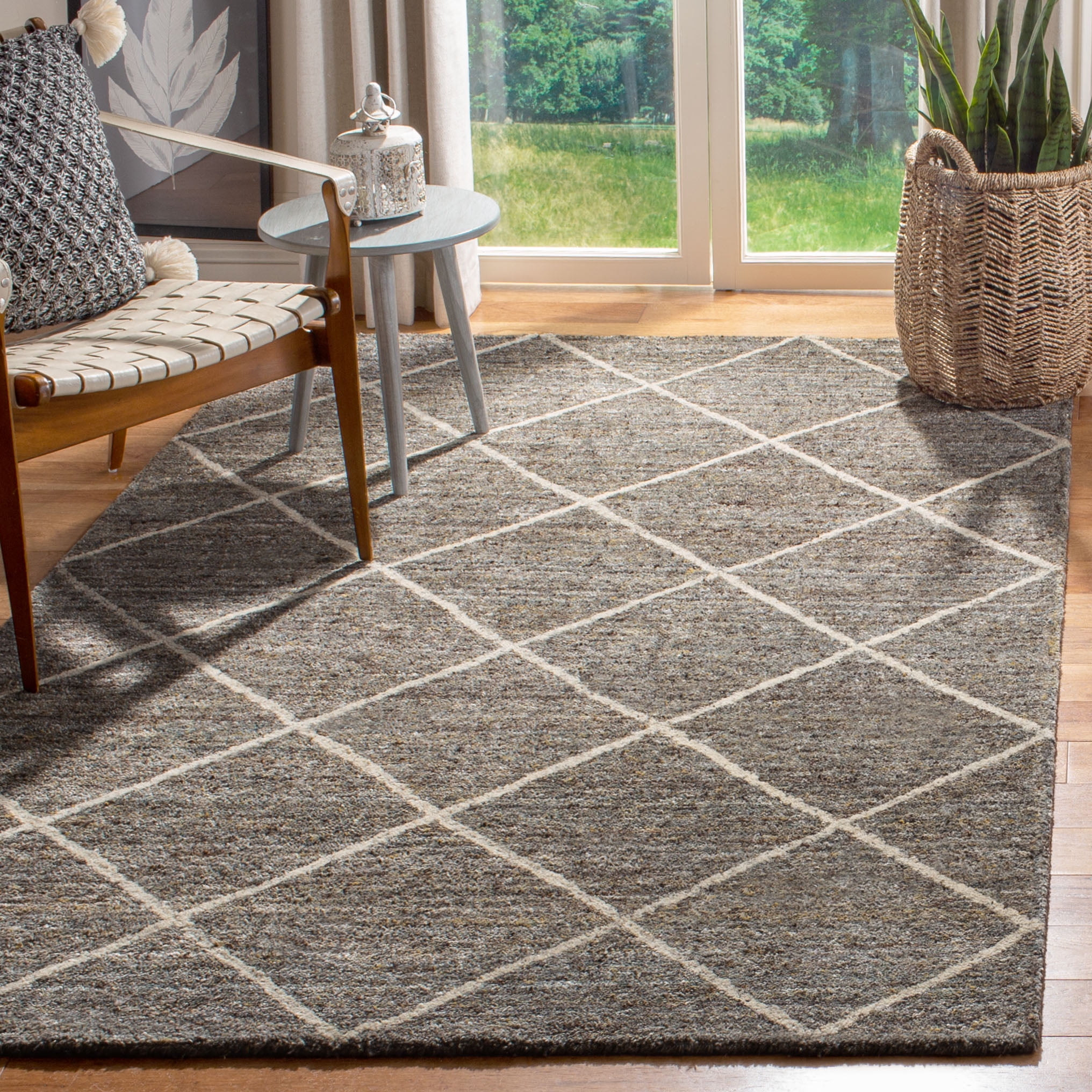 Handmade Blue and Gold Wool Rectangular Area Rug, 4' x 6'