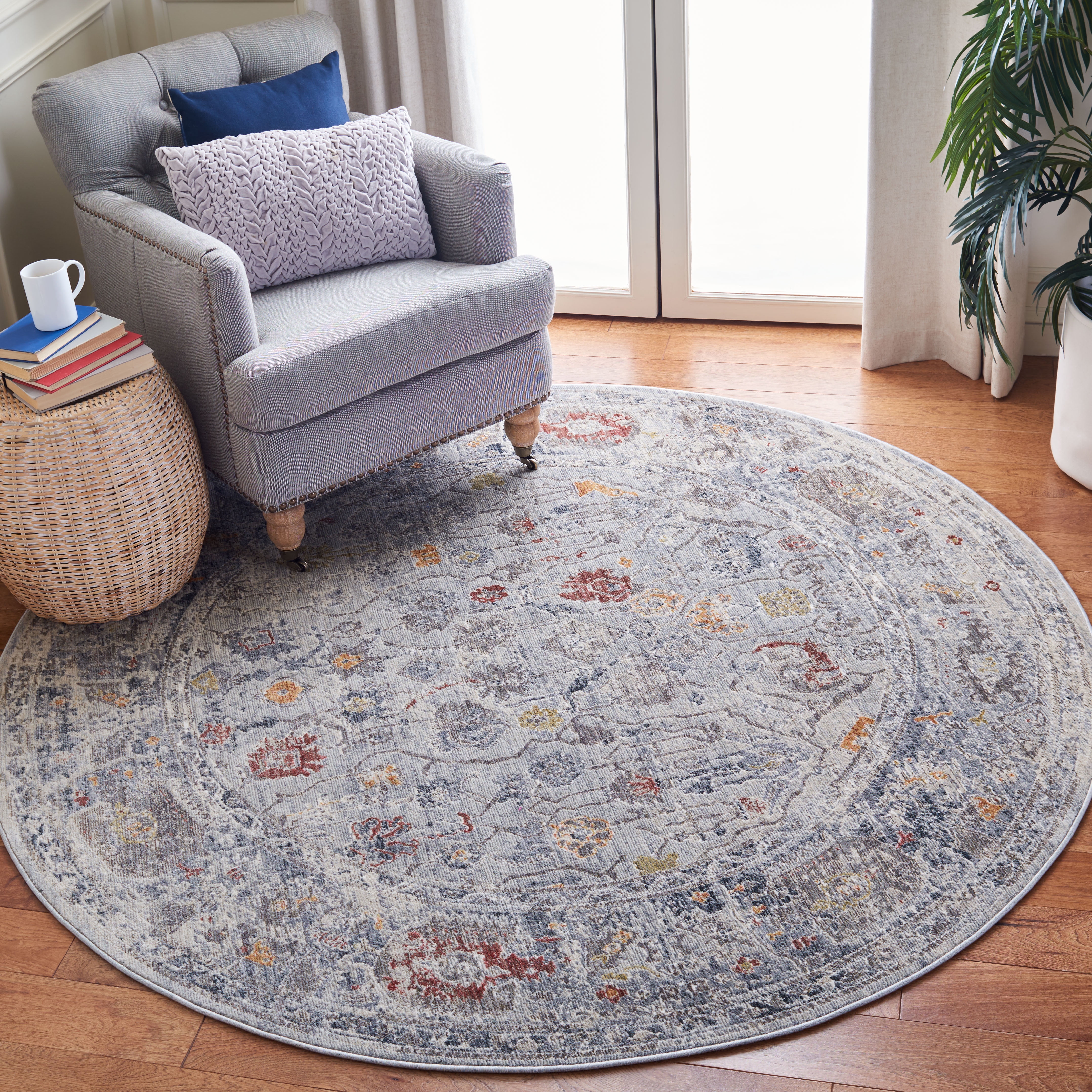 Safavieh History Keiran Distressed Area Rug, Light Gray/Gold, 6'7" x 6'7" Round