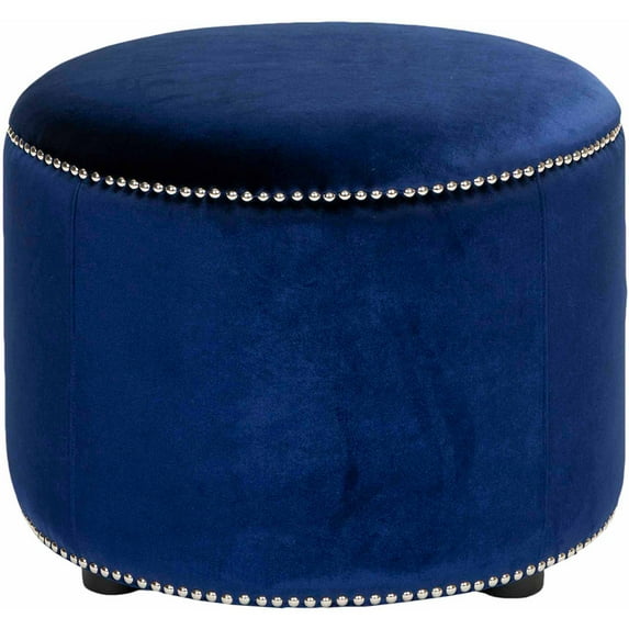 SAFAVIEH Hogan Modern Glam Upholstered Ottoman w/ Nailheads, Royal Blue