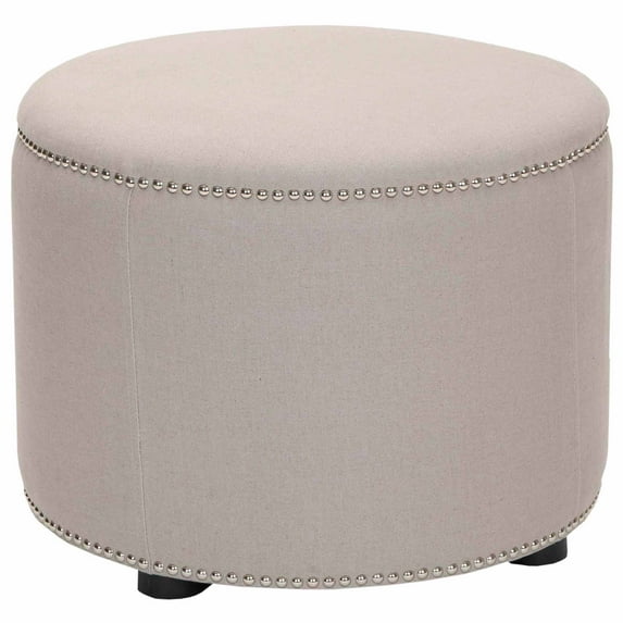 SAFAVIEH Hogan Modern Glam Upholstered Ottoman w/ Nailheads, Taupe