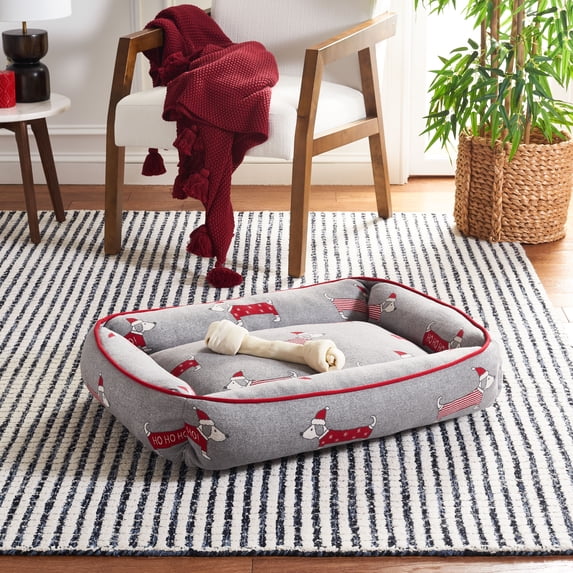 SAFAVIEH Hohoho Regular Pillow Style Dog Bed, Grey/Red
